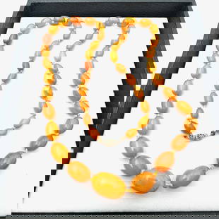 Antique Vintage Older Butterscotch Amber Hand Knotted Necklace 28 Inch 34 Grams: Antique Vintage Older Butterscotch Amber Hand Knotted Necklace 28 Inch 34