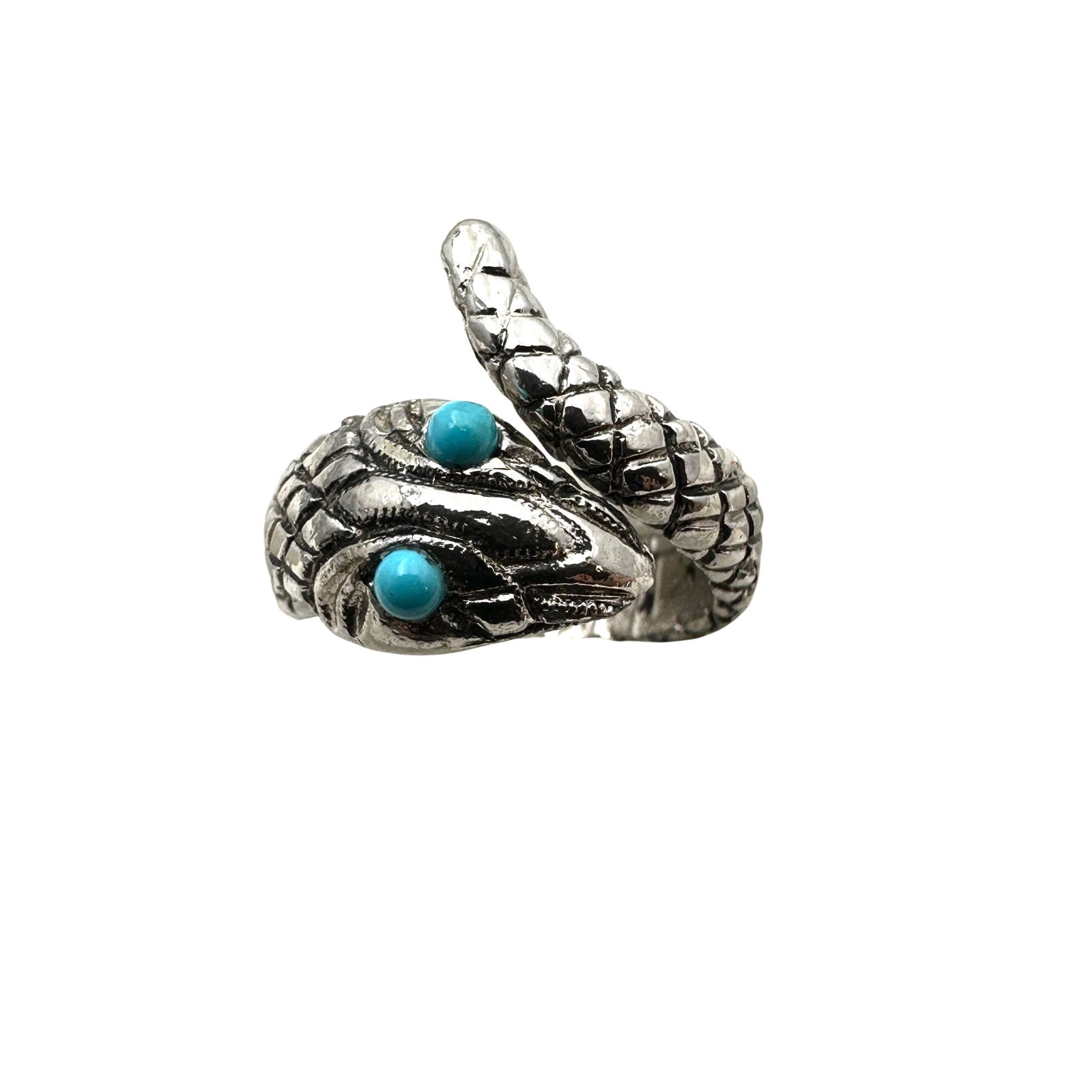 Vintage Silver Tone Faux Turquoise Snake Ring Size 7 (1 of 2)