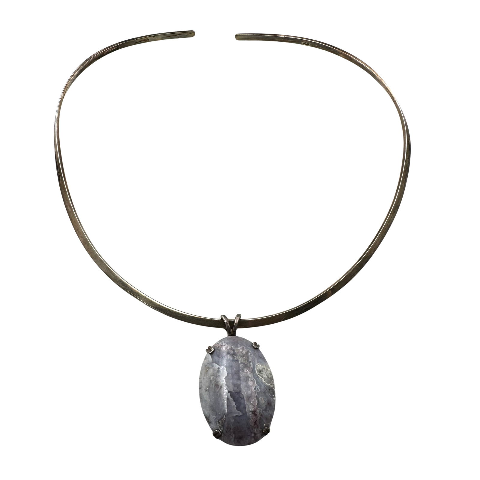 Sterling Silver Choker Torque Necklace Purple Gemstone Pendant 29 Grams (1 of 2)