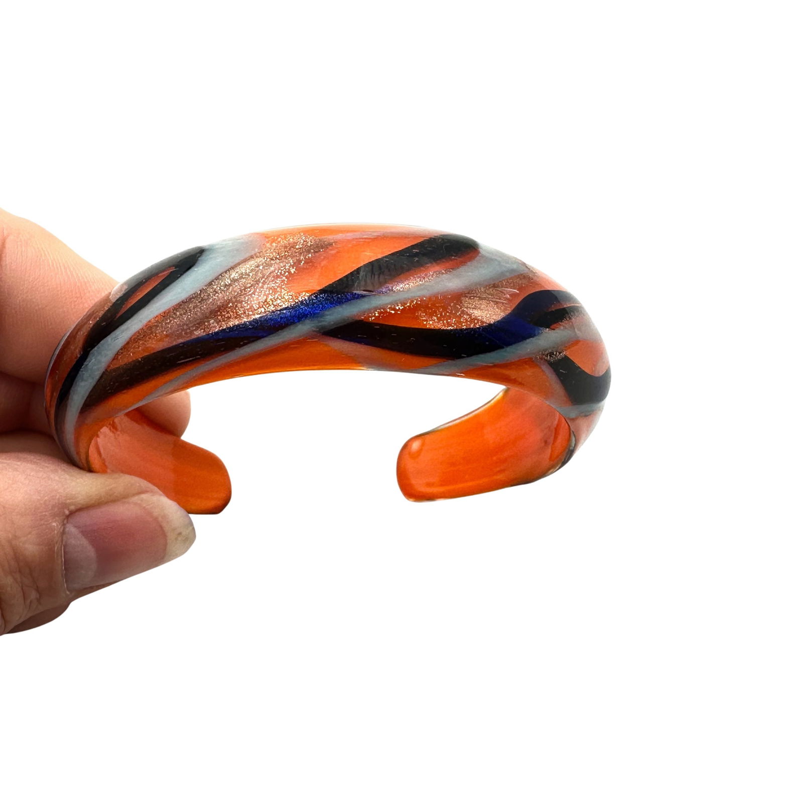 Vintage Orange Blue Italian Murano Glass Cuff Bracelet 7 Inch (1 of 2)