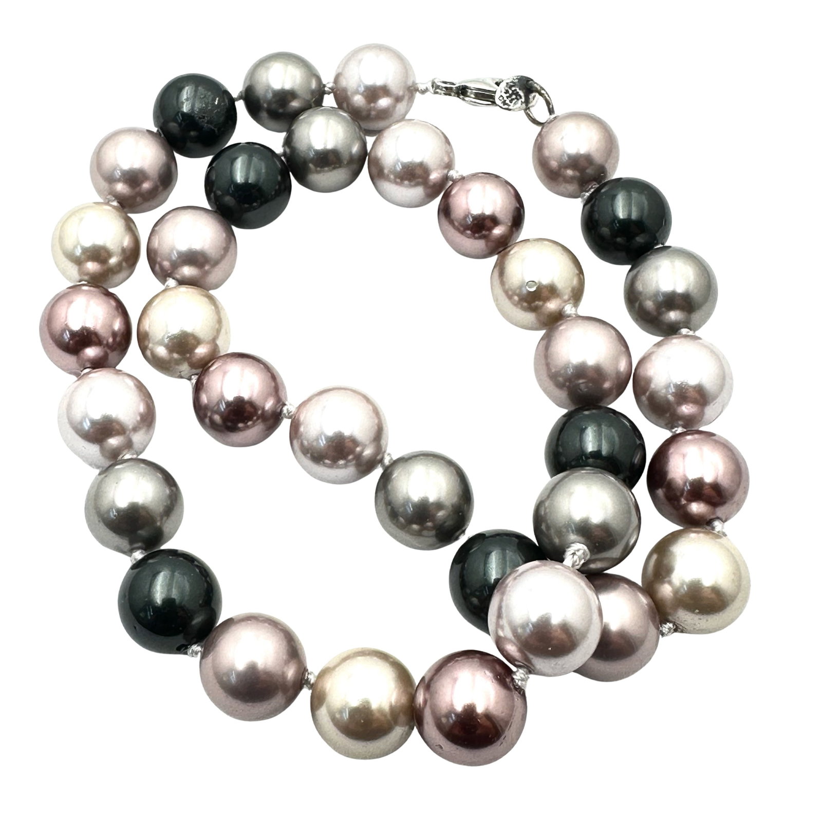 Sterling Silver Pearl Necklace Multicolor 18 Inch Hallmarked LUC 925: Sterling Silver Pearl Necklace Multicolor 18 Inch Hallmarked LUC 925