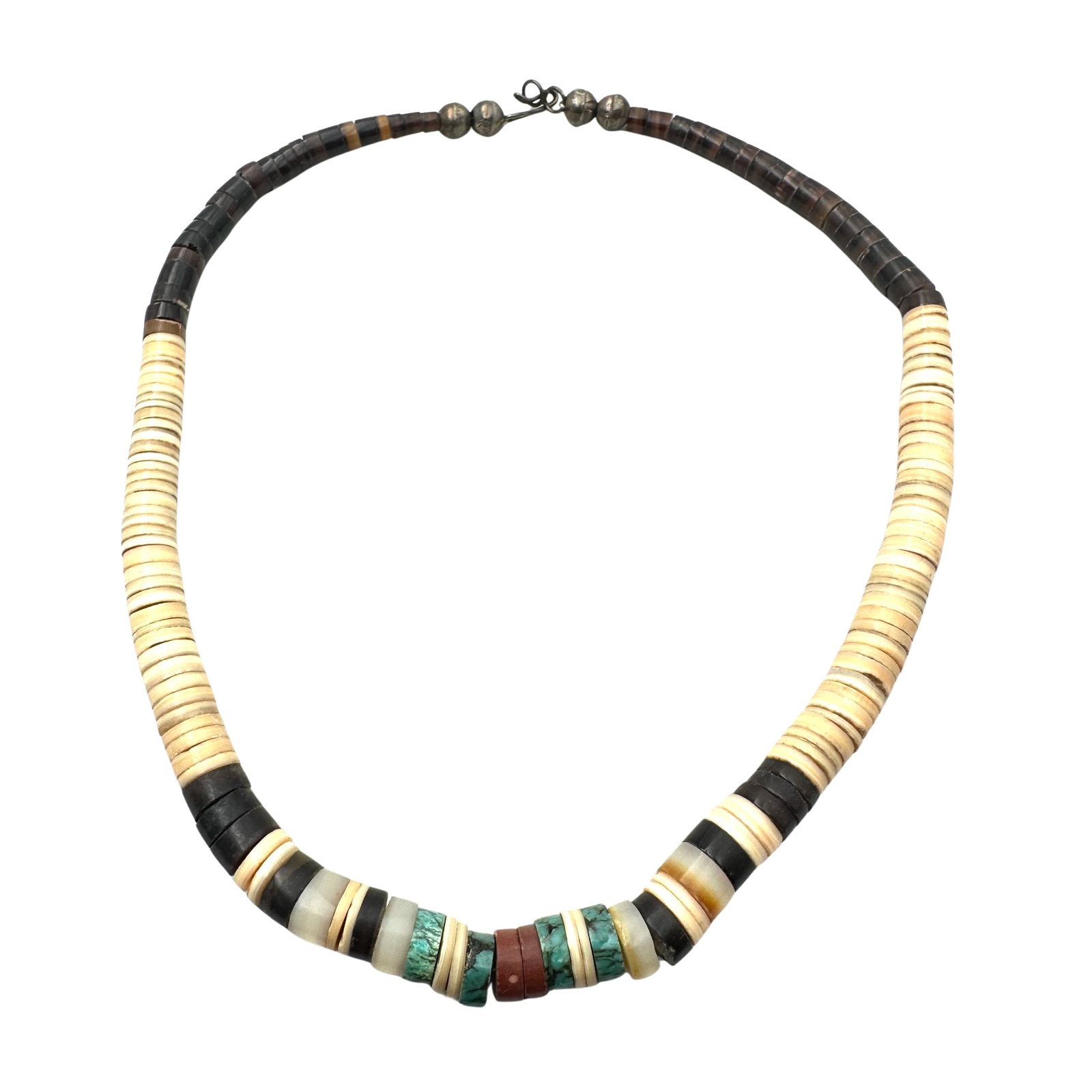 Vintage Native American Turquoise Heishi Bead Necklace Sterling Silver 16 Inch: Vintage Native American Turquoise Heishi Bead Necklace Sterling Silver 16 Inch