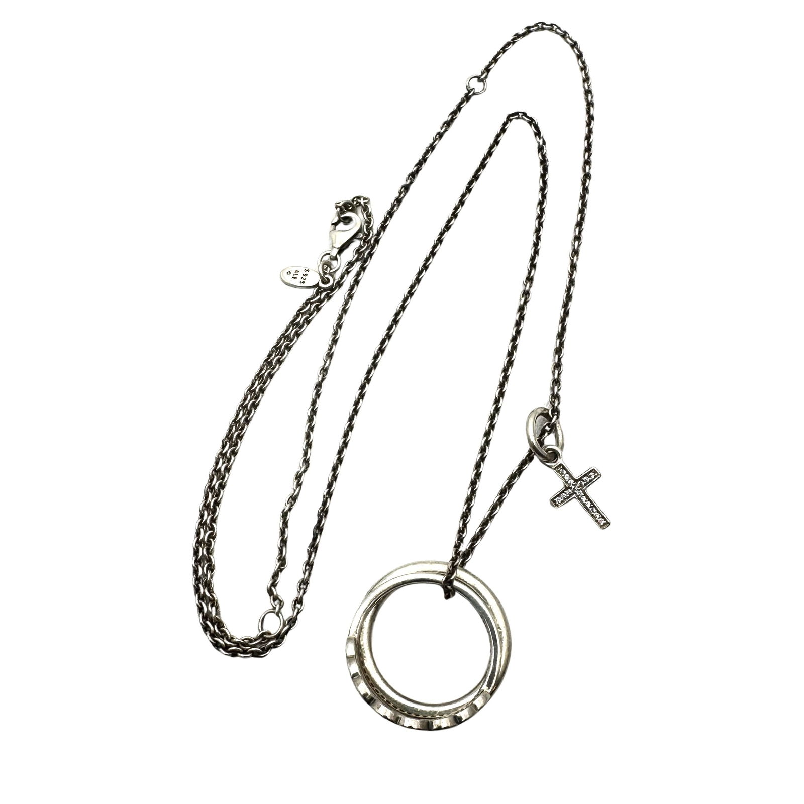 Pandora Necklace Cross Pendant Two Rings Sterling Silver As Found From Estate (1 of 2)
