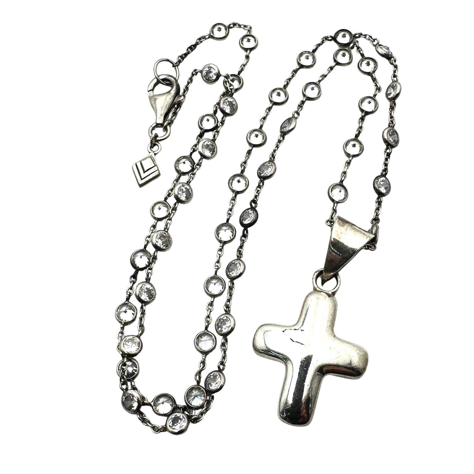 Silpada Crystal Necklace Sterling Silver Cross Pendant 20 Inch Length (1 of 2)