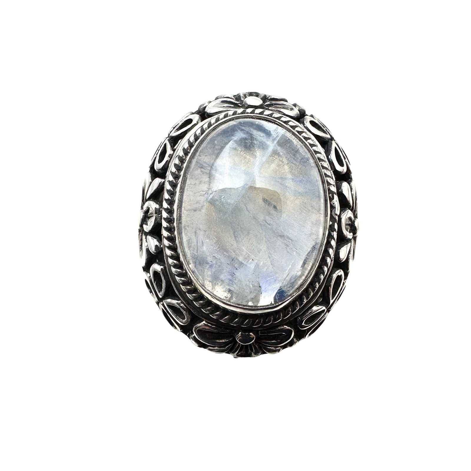 Indonesian Sterling Silver Moonstone Ring Size 9 Weight 11 Grams: Indonesian Sterling Silver Moonstone Ring Size 9 Weight 11 Grams