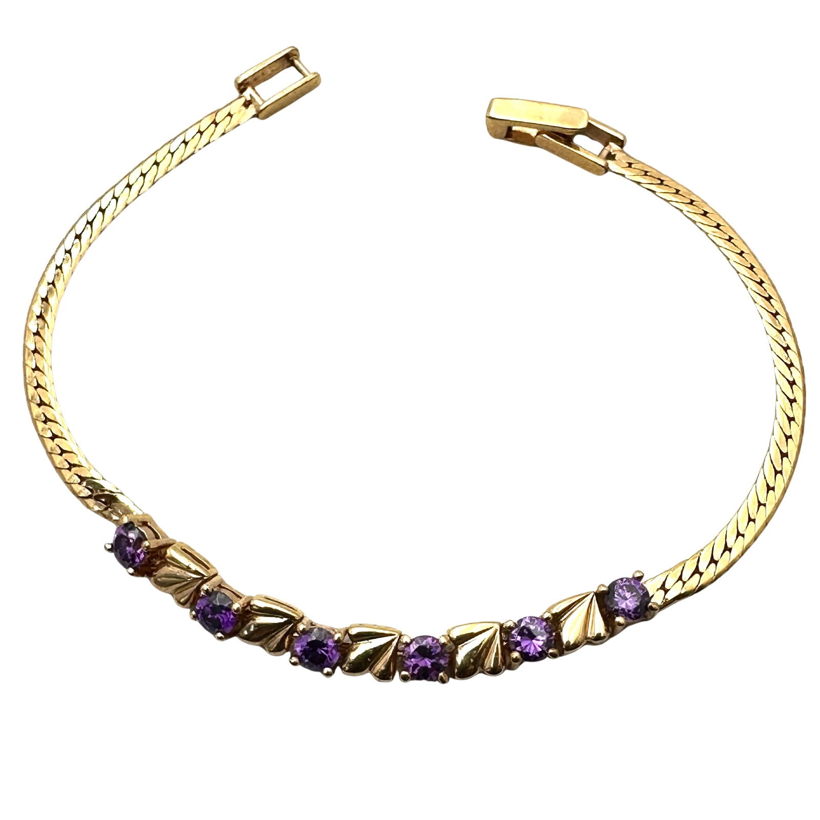 Vintage Gold Over Sterling Silver Purple Amethyst Bracelet 7 Inch Length: Vintage Gold Over Sterling Silver Purple Amethyst Bracelet 7 Inch Length