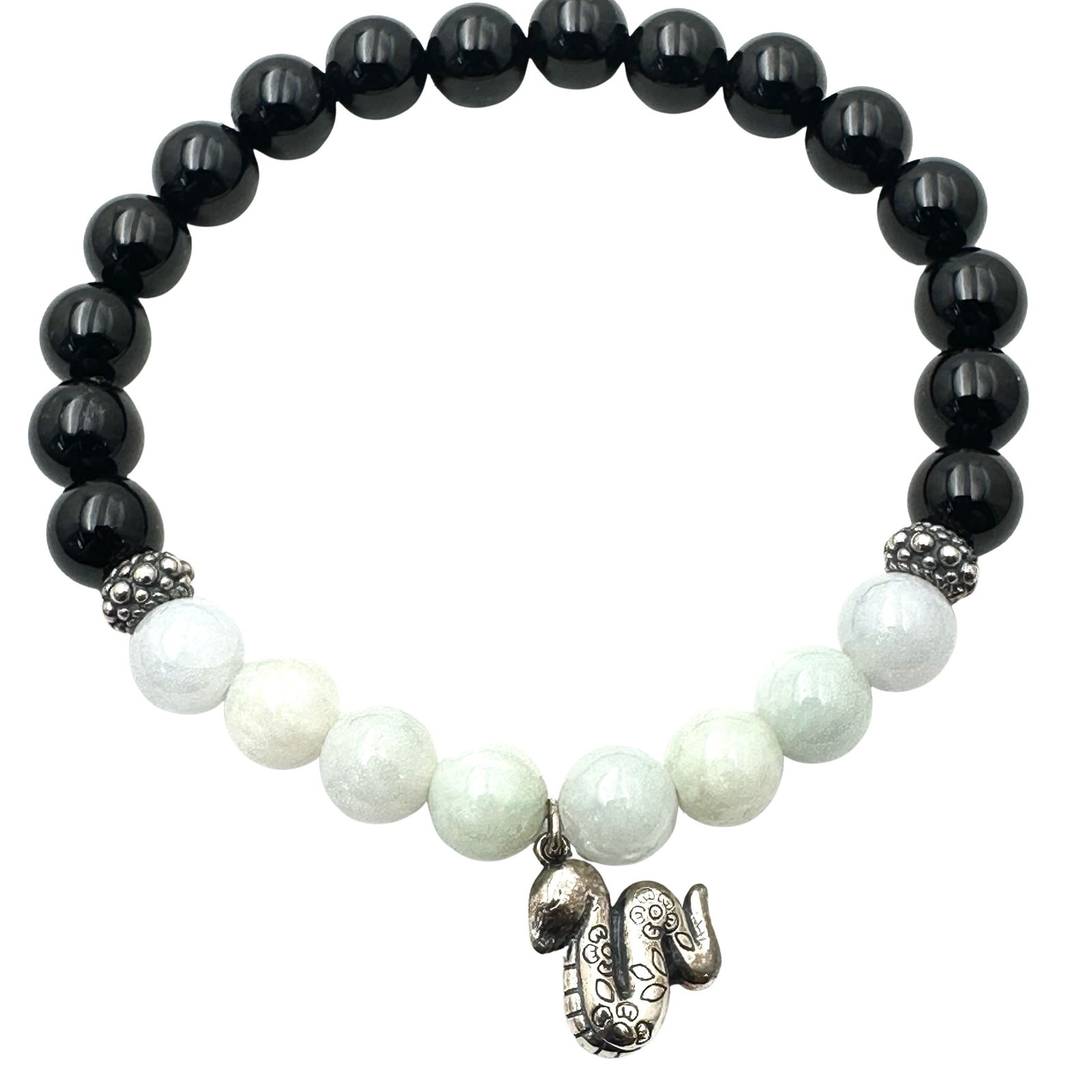 Jade of Yesteryear Jade Black Onyx Snake Charm Bracelet Stretch Adjustable Size (1 of 2)