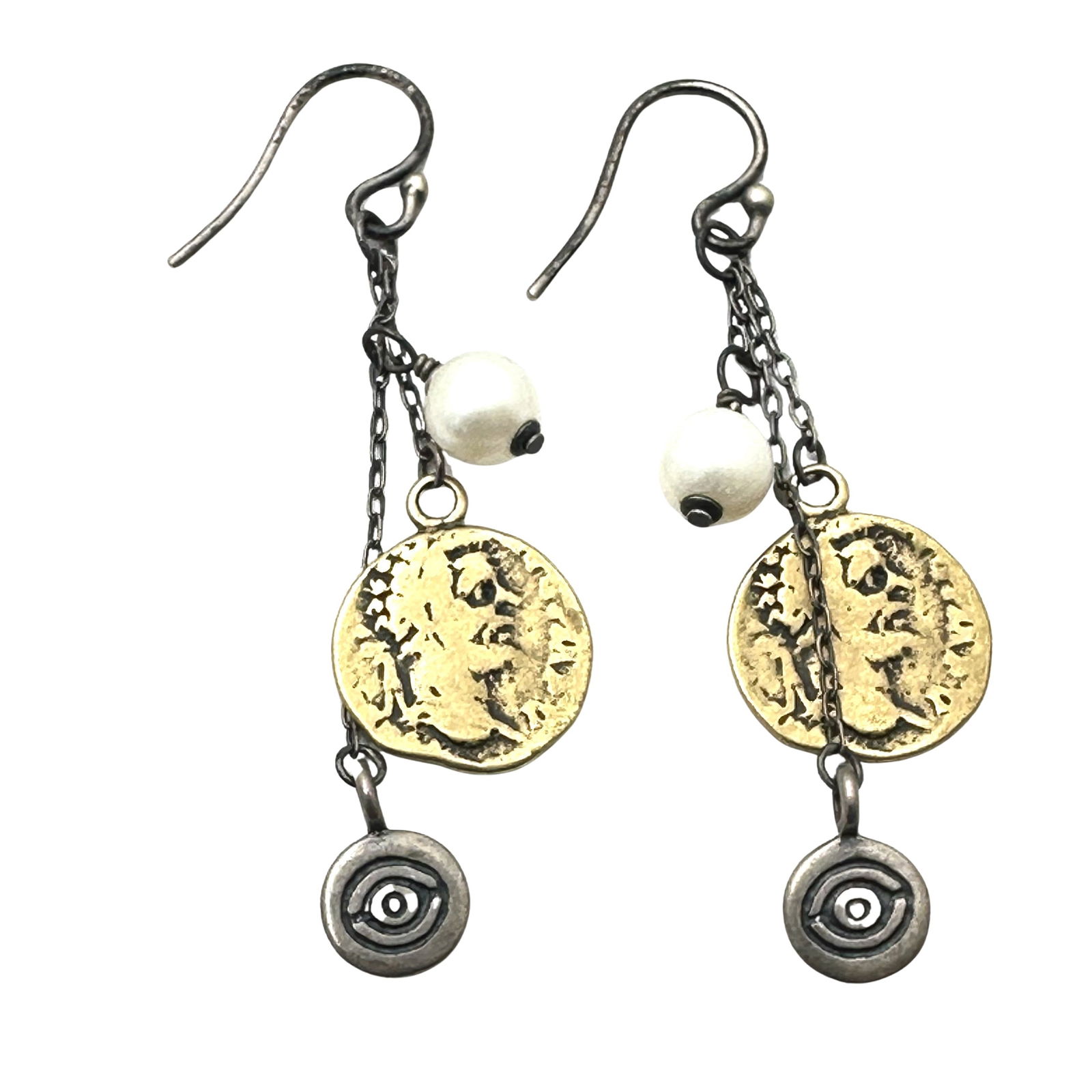 Silpada Sterling Silver Coin Design Chandelier Earrings Pearl 2 Inch: Silpada Sterling Silver Coin Design Chandelier Earrings Pearl 2 Inch