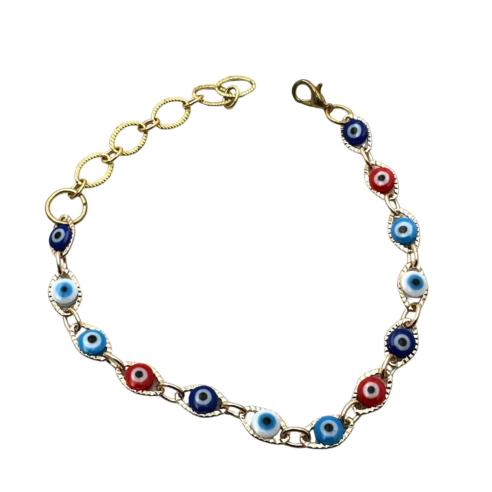 Gold Over Sterling Silver Evil Eye Bracelet Fits up to 8 Inches (1 of 2)