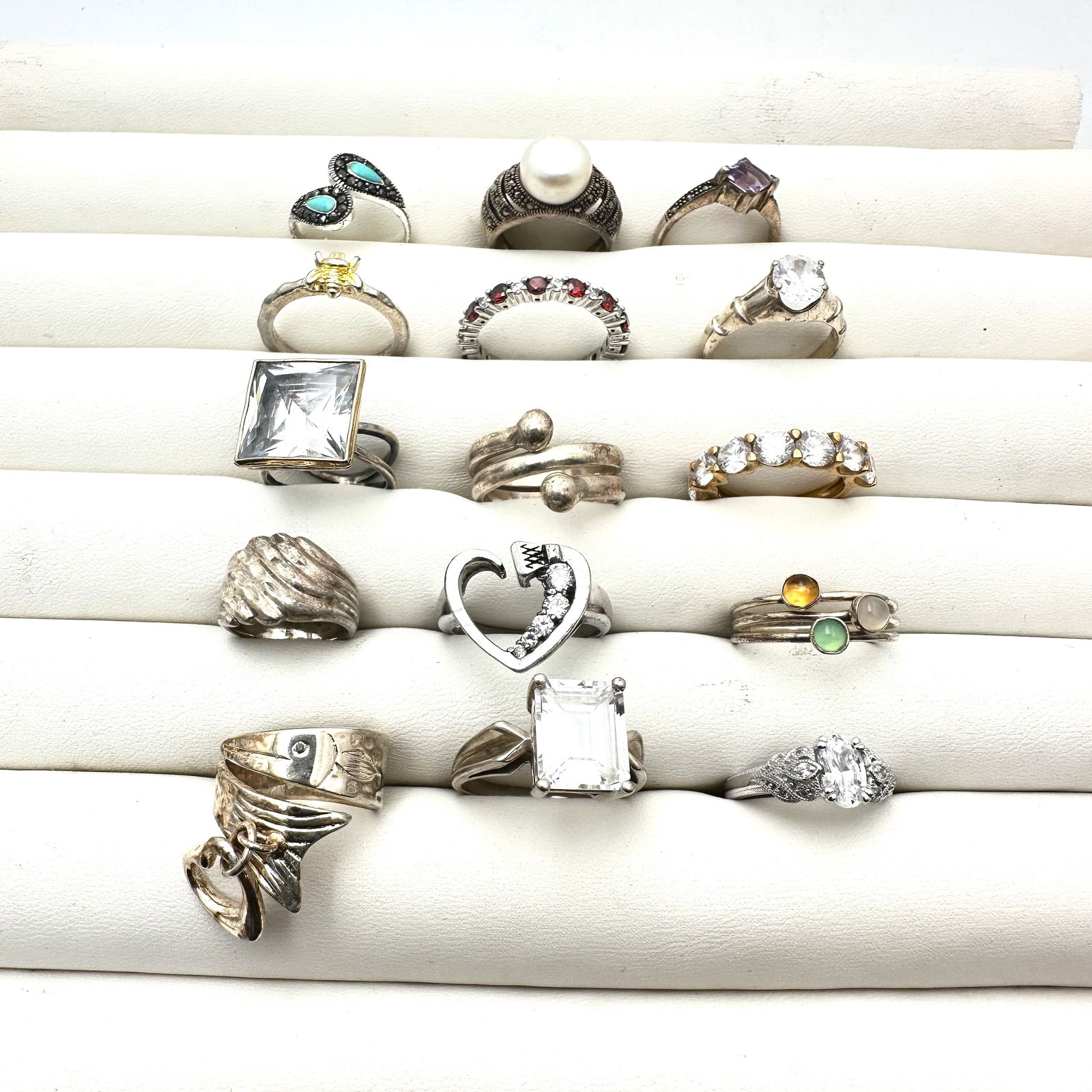 Sterling Silver Group Ring Lot Variety Sizes Gemstones CZ Band 70 Grams (1 of 2)