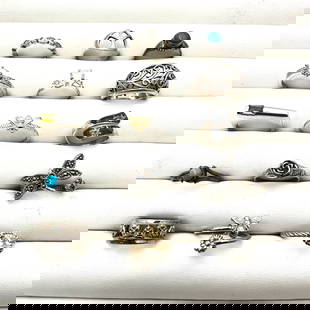 Sterling Silver Group Ring Lot Variety Sizes Gemstones CZ Band 40 Grams: Sterling Silver Group Ring Lot Variety Sizes Gemstones CZ Band 40 Grams
