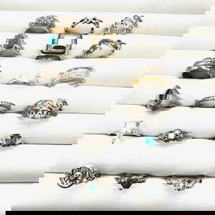 Sterling Silver Group Ring Lot Variety Sizes Gemstones CZ Band 68 Grams: Sterling Silver Group Ring Lot Variety Sizes Gemstones CZ Band 68 Grams