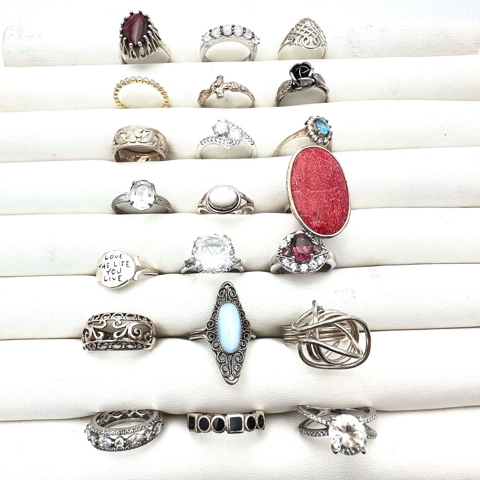 Sterling Silver Group Ring Lot Variety Sizes Gemstones CZ Band 76 Grams (1 of 2)