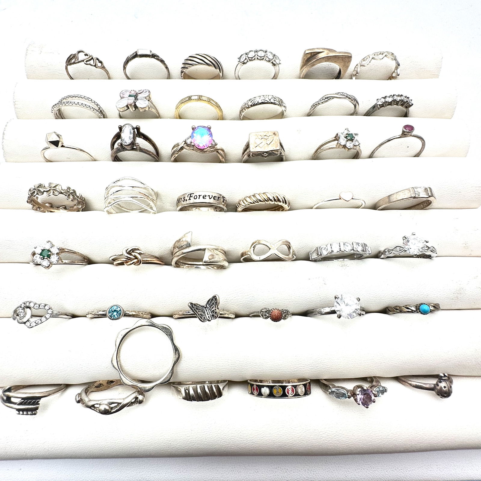 Sterling Silver Group Ring Lot Variety Sizes Gemstones CZ Band 101 Grams (1 of 2)