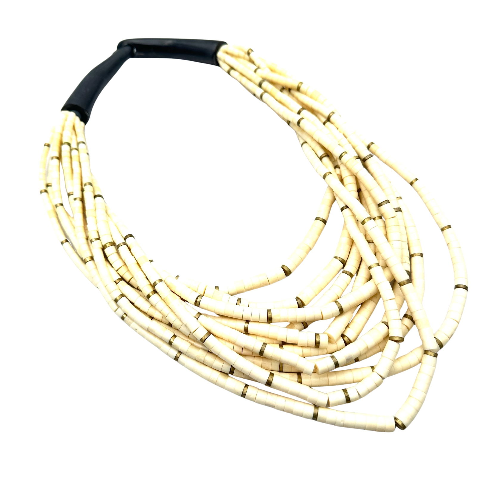 Unsigned Gerda Lynggaard Monies Multi Strand Carved Horn Clasp Necklace (1 of 2)