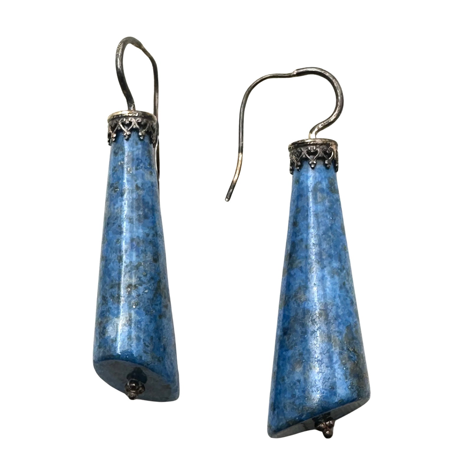 Blue Lapis Lazuli Sterling Silver Pierced Earrings 2 Inch Length: Blue Lapis Lazuli Sterling Silver Pierced Earrings 2 Inch Length