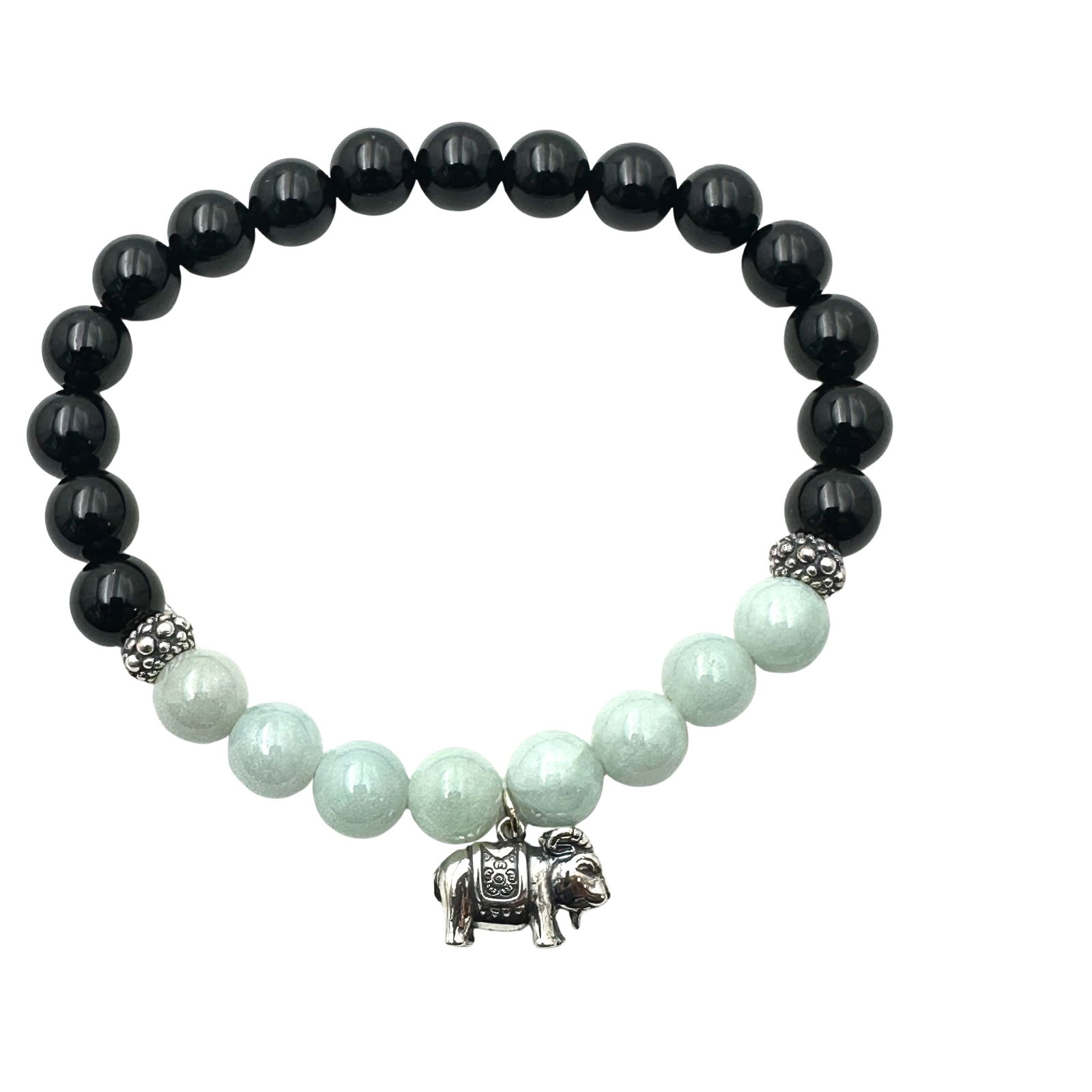 Jade of Yesteryear Jade Black Onyx Ram Charm Bracelet Stretch Adjustable Size (1 of 2)