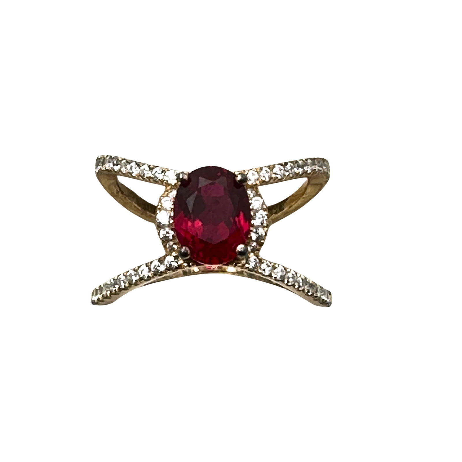 Gold Over Sterling Silver Red Ruby Clear CZ Ring Size 9 (1 of 2)