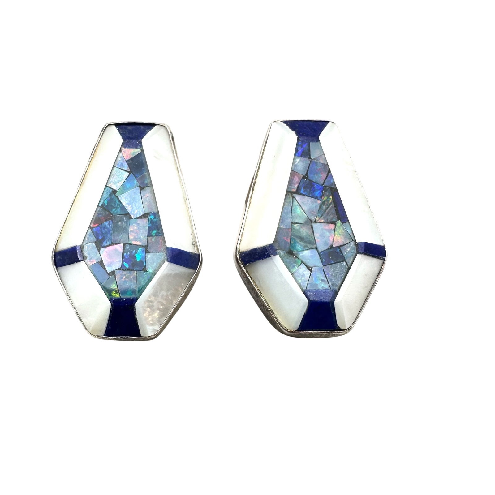Jay King Mine Finds Inlay Pearl Opal Lapis Lazuli Sterling Silver Pierced Earrings 1 Inch (1 of 2)