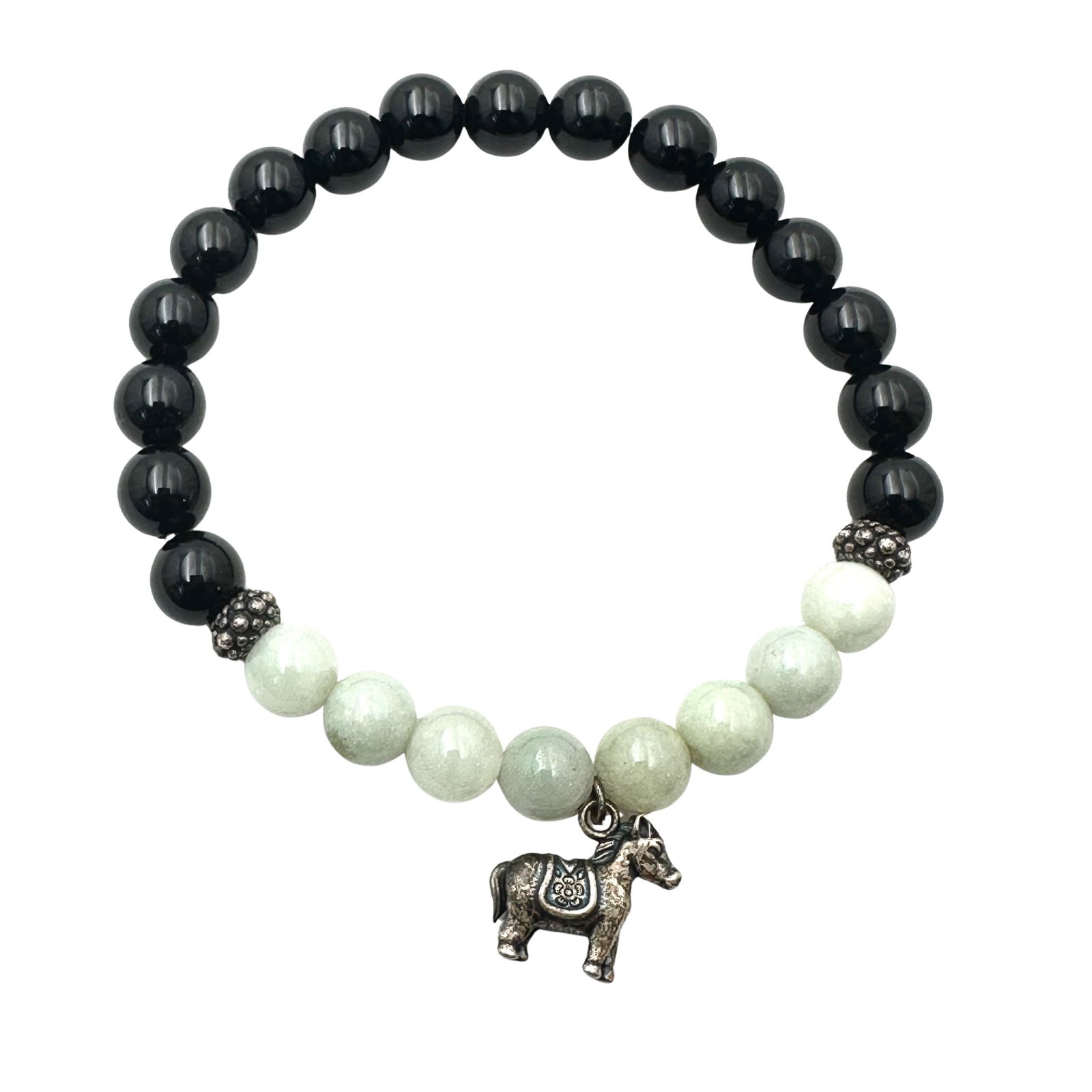 Jade of Yesteryear Jade Black Onyx Horse Charm Bracelet Stretch Adjustable Size (1 of 2)