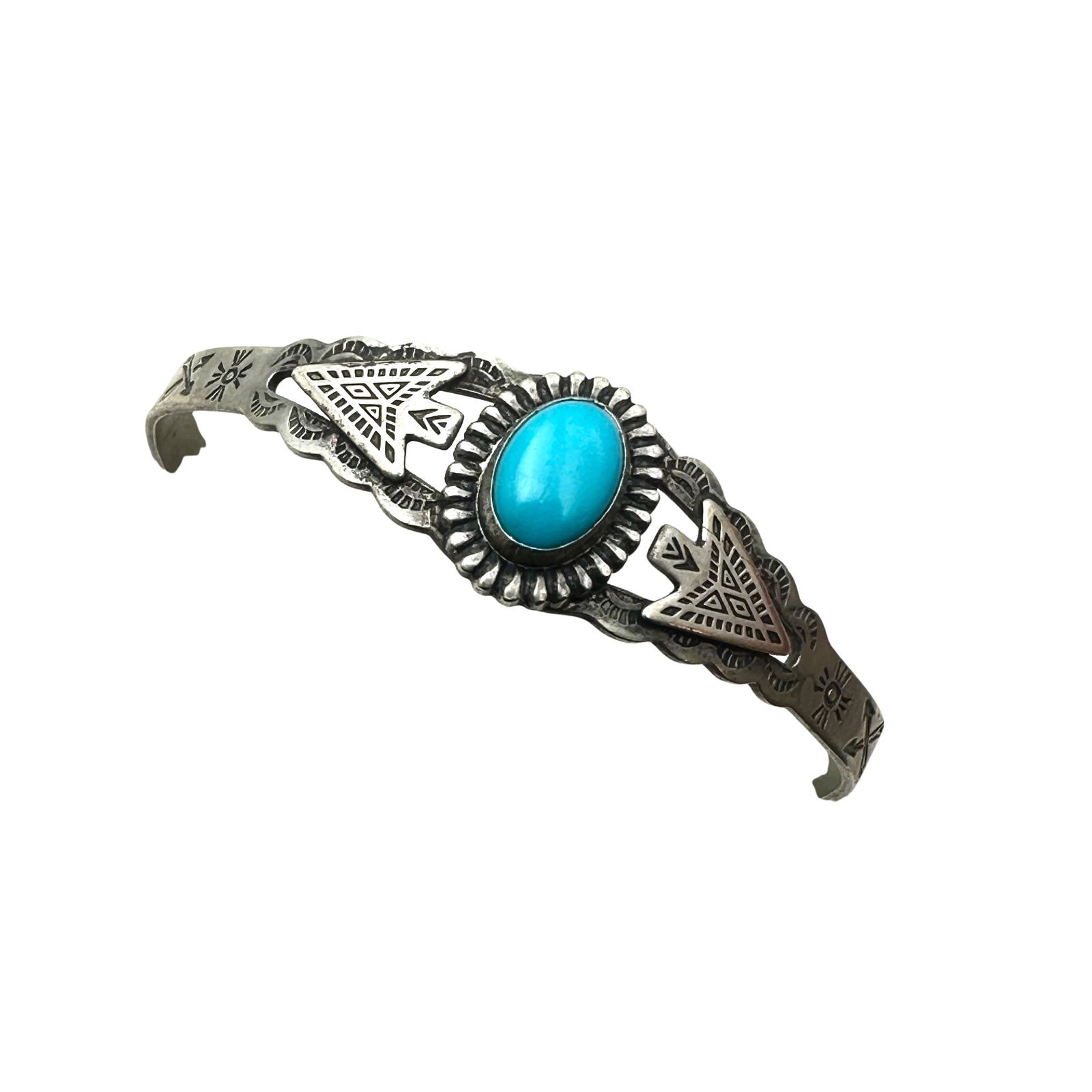 Vintage Harvey Era Turquoise Sterling Silver Cuff Bracelet Petite Size 6 Inch (1 of 2)