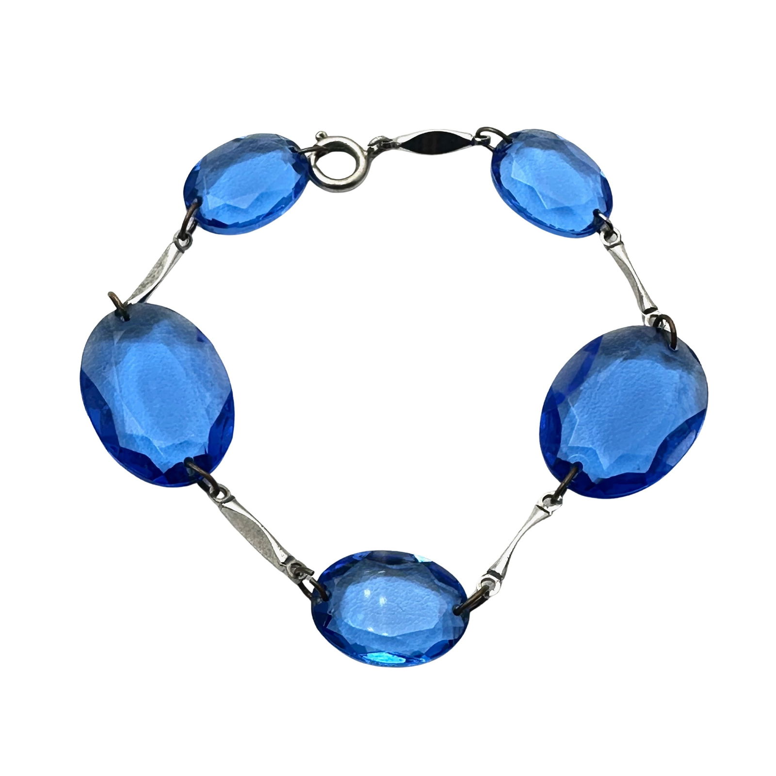 Vintage Blue Crystal Sterling Silver Mixed Metal Bracelet 7.5 Inch (1 of 2)