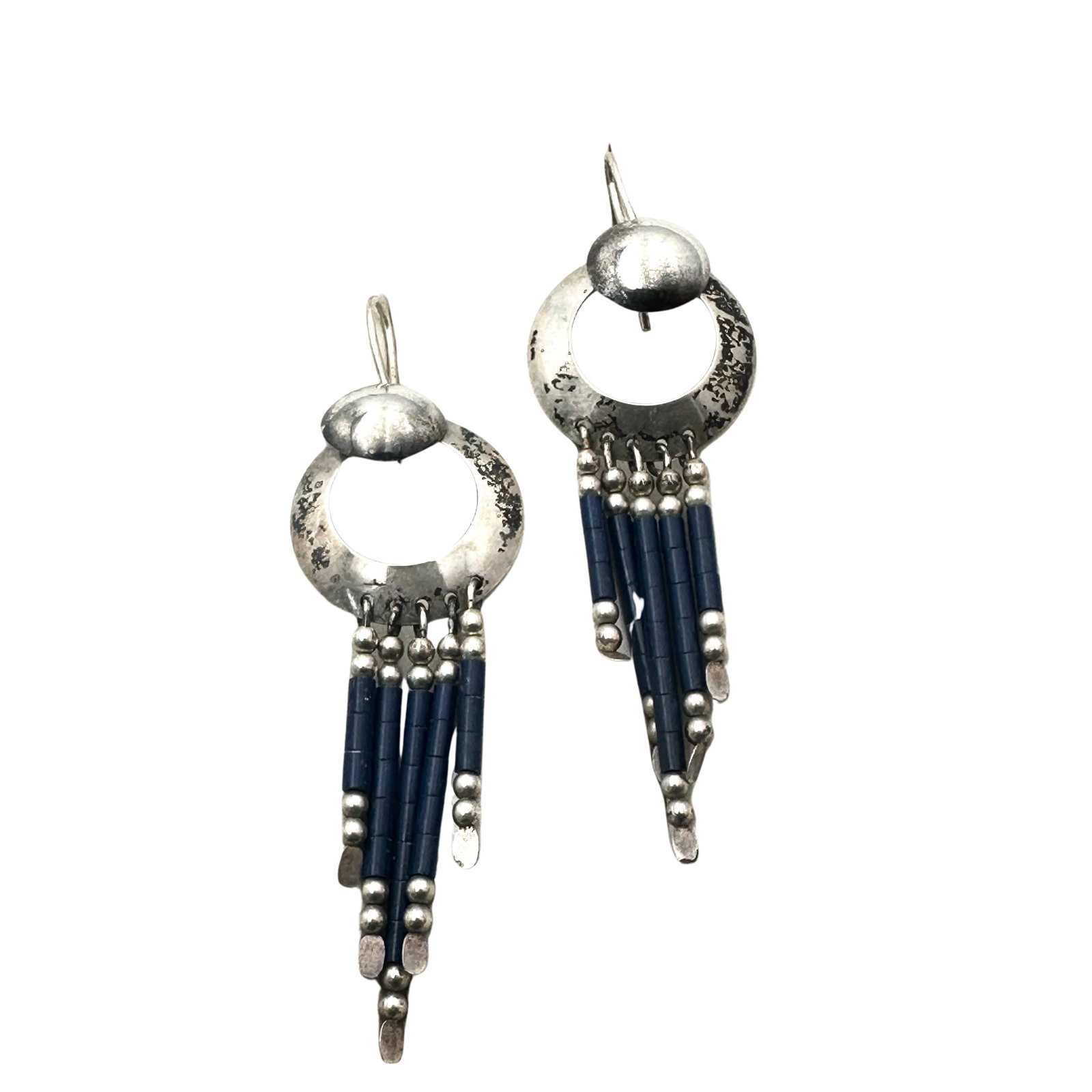 American Southwest Blue Lapis Lazuli Sterling Silver Earrings Pierced 2.5 Inch: American Southwest Blue Lapis Lazuli Sterling Silver Earrings Pierced 2.5 Inch