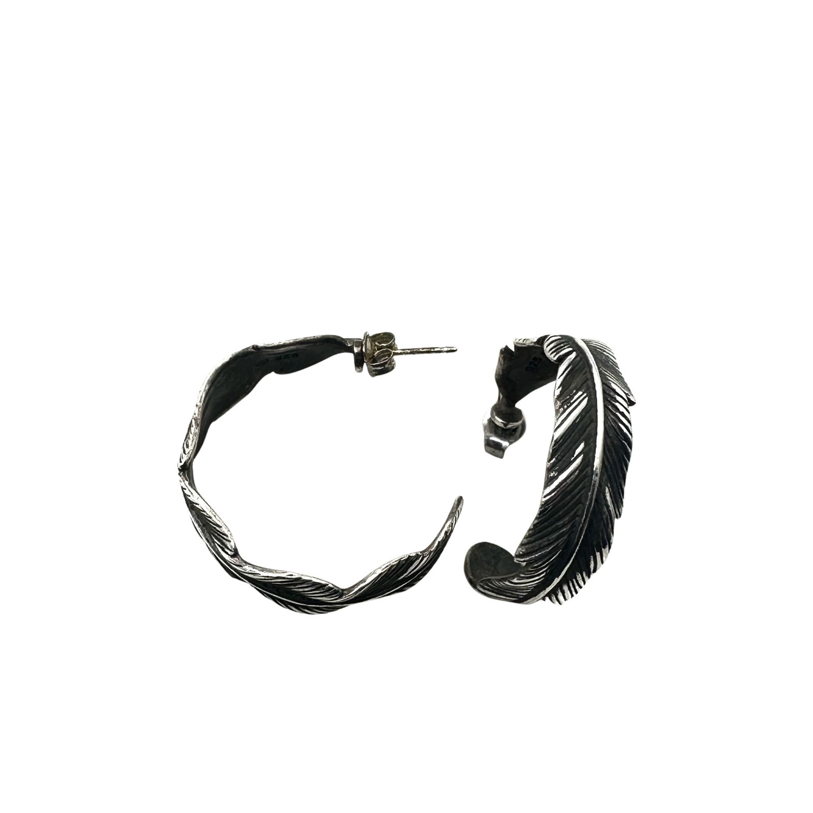 Sterling Silver Feather Design 1 Inch Hoop Pierced Earrings 8 Grams (1 of 2)