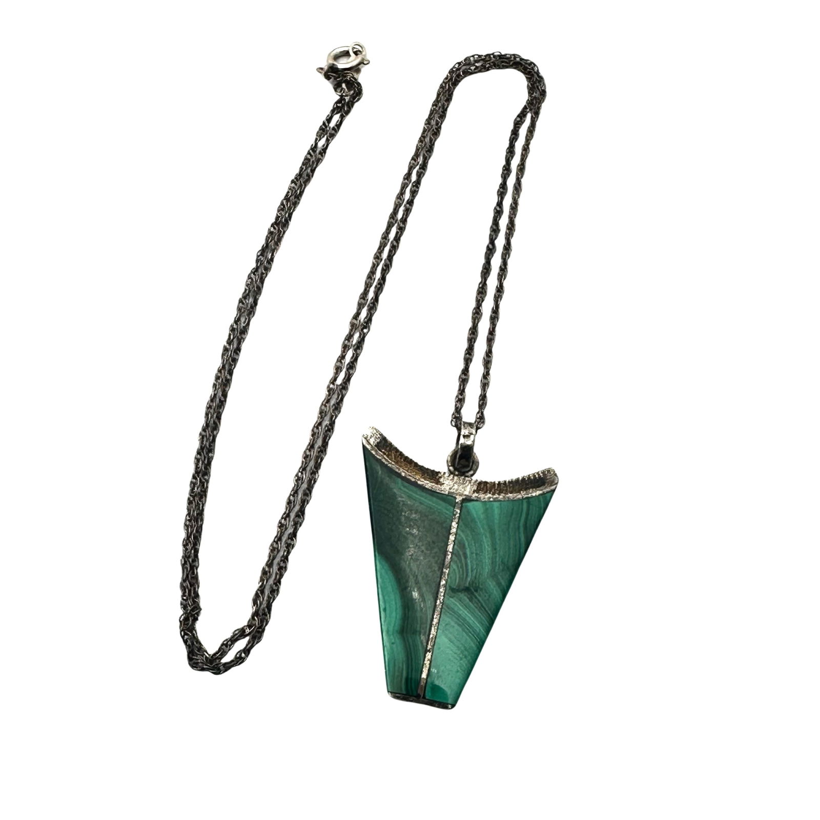 Vintage 950 Sterling Silver Inlay Green Malachite Pendant Necklace 18 Inch Chain (1 of 2)