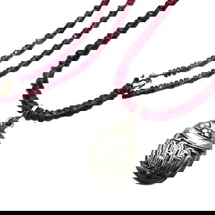 Dark Pink Tourmaline Bead Necklace Scarab Sterling Silver Pendant 18 Inch Chain: Dark Pink Tourmaline Bead Necklace Scarab Sterling Silver Pendant 18 Inch Chain