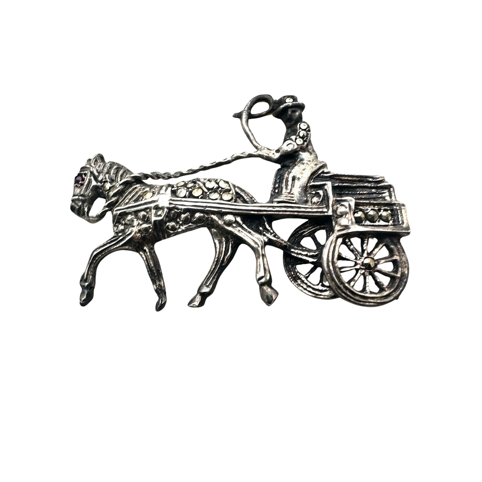 Vintage Sterling Silver Marcasite Carriage Horse Brooch Pin 1.5 Inch: Vintage Sterling Silver Marcasite Carriage Horse Brooch Pin 1.5 Inch