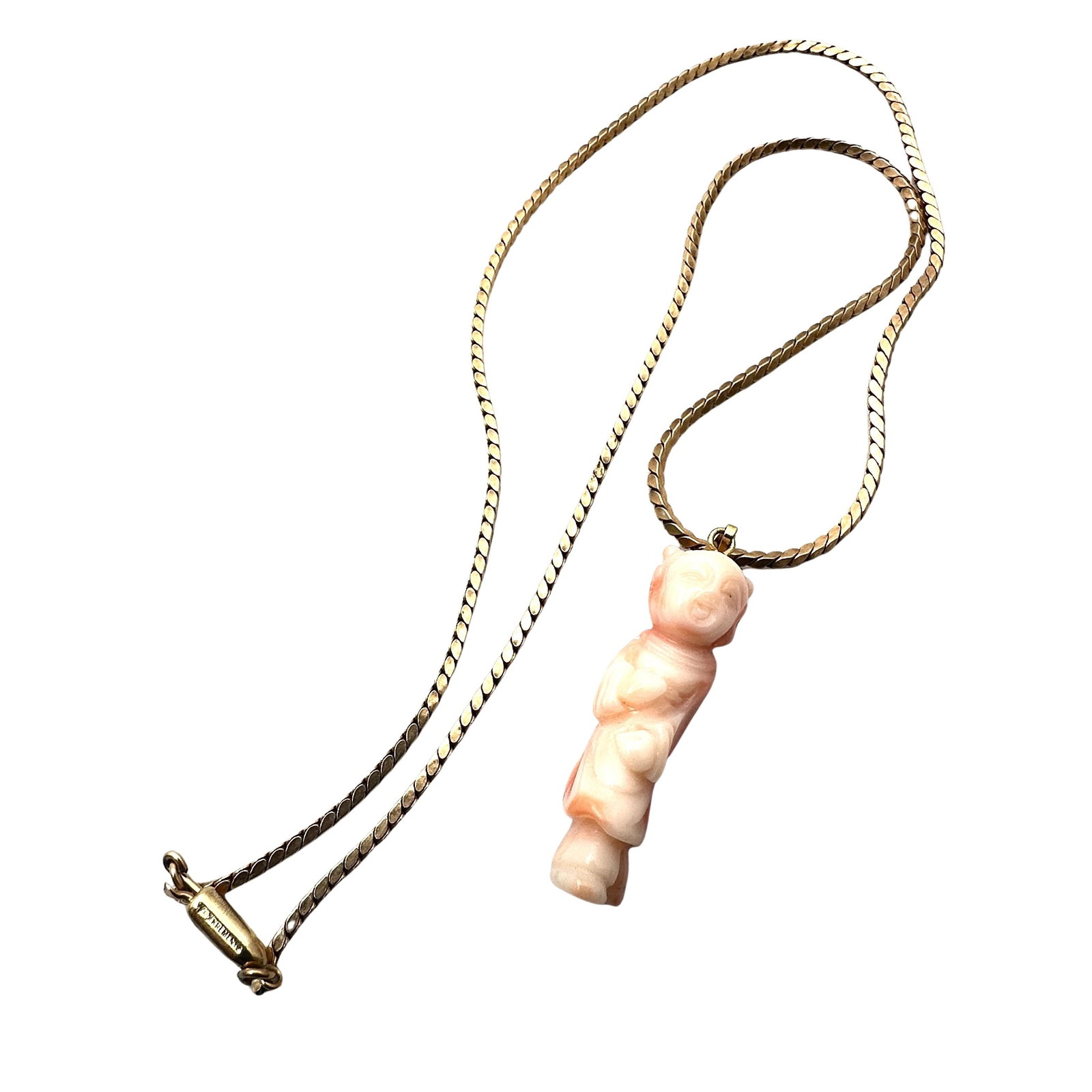 Vintage Gold Filled Carved Angel Skin Coral Pendant Asian Princess 20 Inch Chain: Vintage Gold Filled Carved Angel Skin Coral Pendant Asian Princess 20 Inch Chain