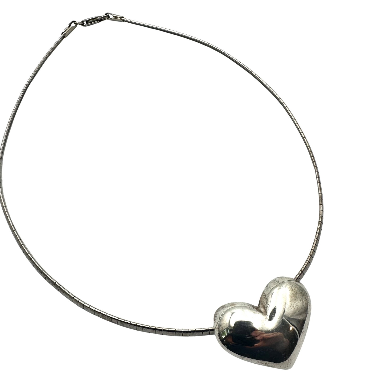 Sterling Silver Heart Slide Pendant Omega Chain Necklace 16 Inch 28 Grams: Sterling Silver Heart Slide Pendant Omega Chain Necklace 16 Inch 28 Grams