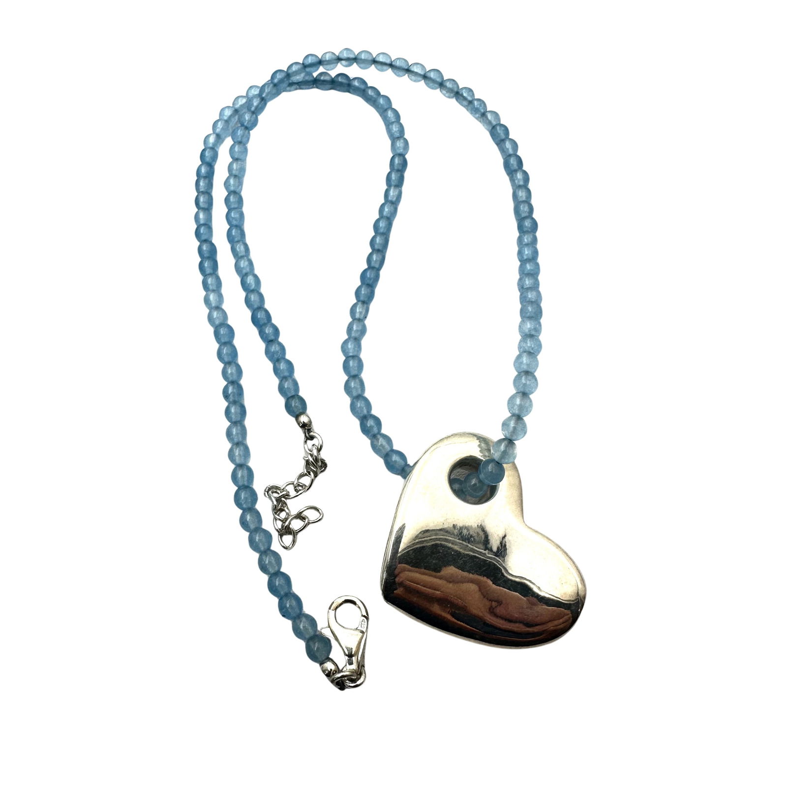 Blue Gemstone Bead Sterling Silver Puffy Heart Pendant Necklace 20 Inch (1 of 2)