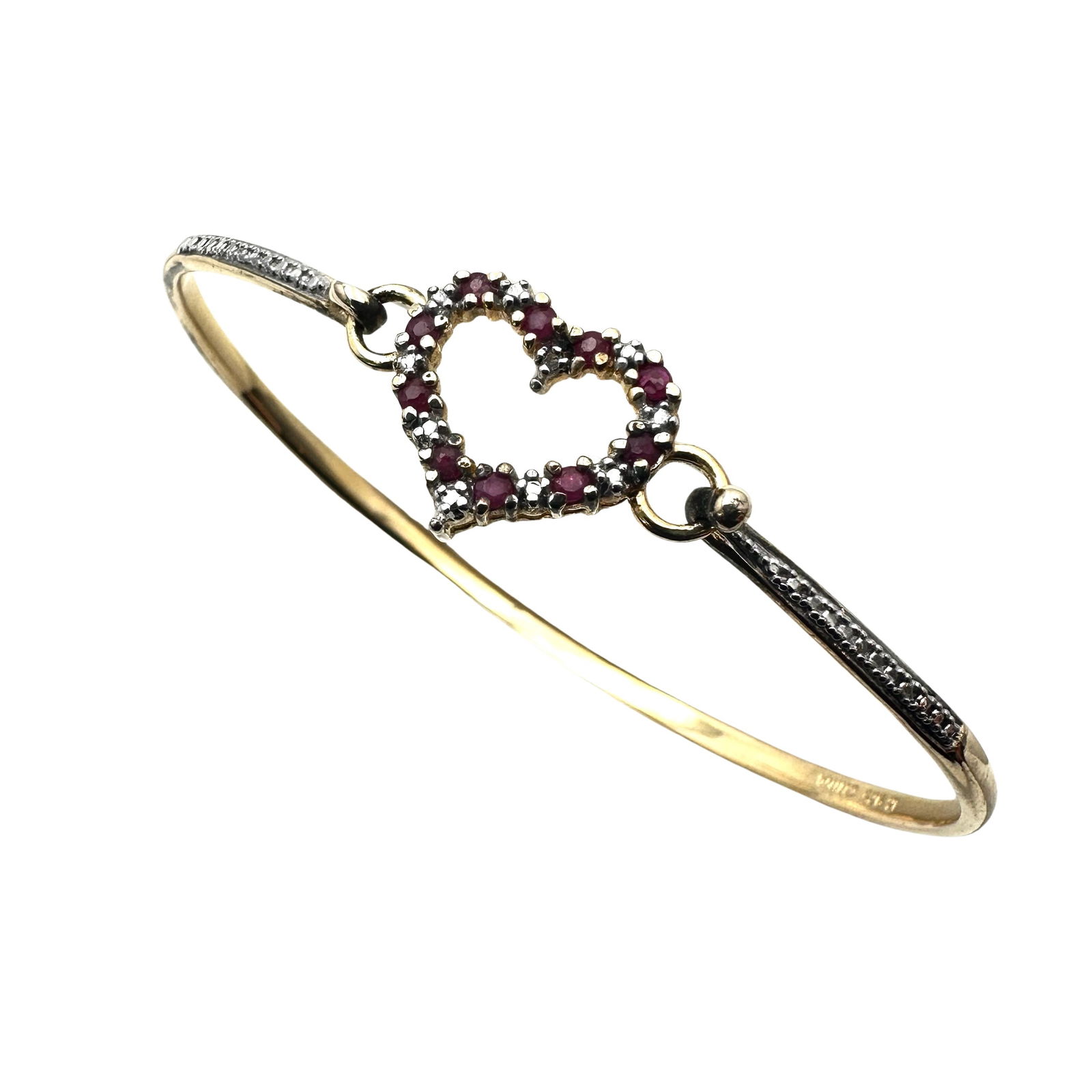 Ruby Diamond Heart Gold Over Sterling Silver Bangle Bracelet 7 Inch (1 of 2)