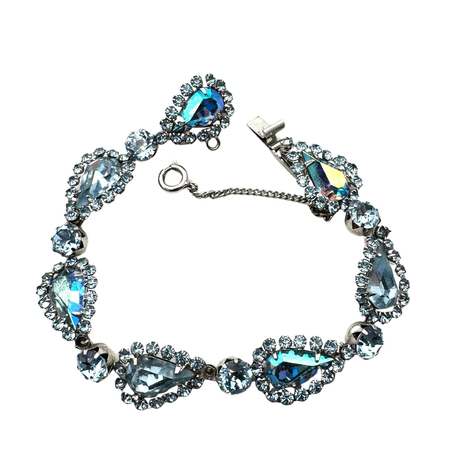 Vintage Weiss Blue Aurora Borealis Glass Rhinestone Silver Tone Bracelet 7 Inch: Vintage Weiss Blue Aurora Borealis Glass Rhinestone Silver Tone Bracelet 7 Inch