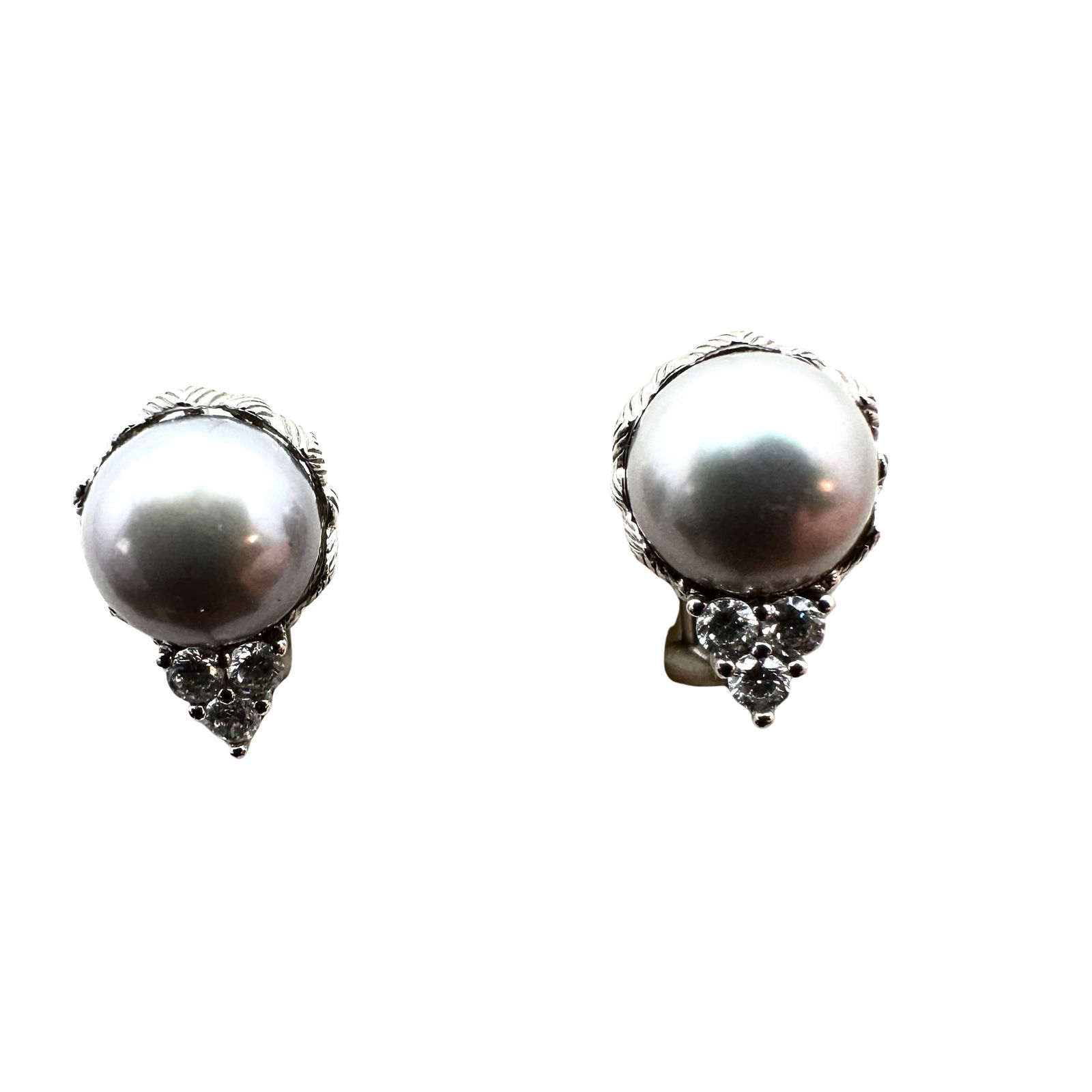 Judith Ripka Black Pearl Cubic Zirconia Sterling Silver Lever Back Pierced Earrings 1/2 Inch: Judith Ripka Black Pearl Cubic Zirconia Sterling Silver Lever Back Pierced Earrings 1/2 Inch Pristine Condition
