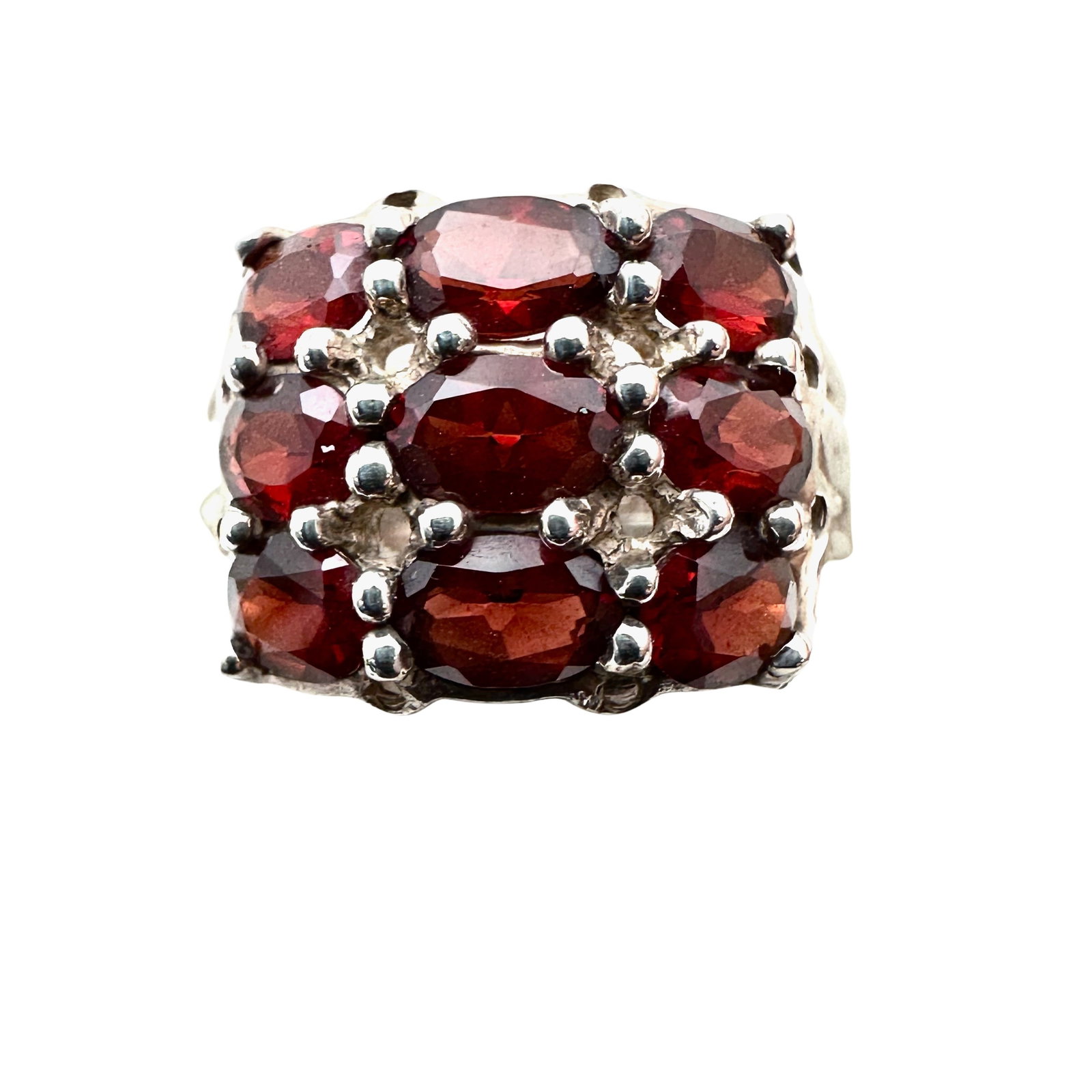 Red Garnet Sterling Silver Cluster Ring Size 9 Weight 7 Grams (1 of 2)