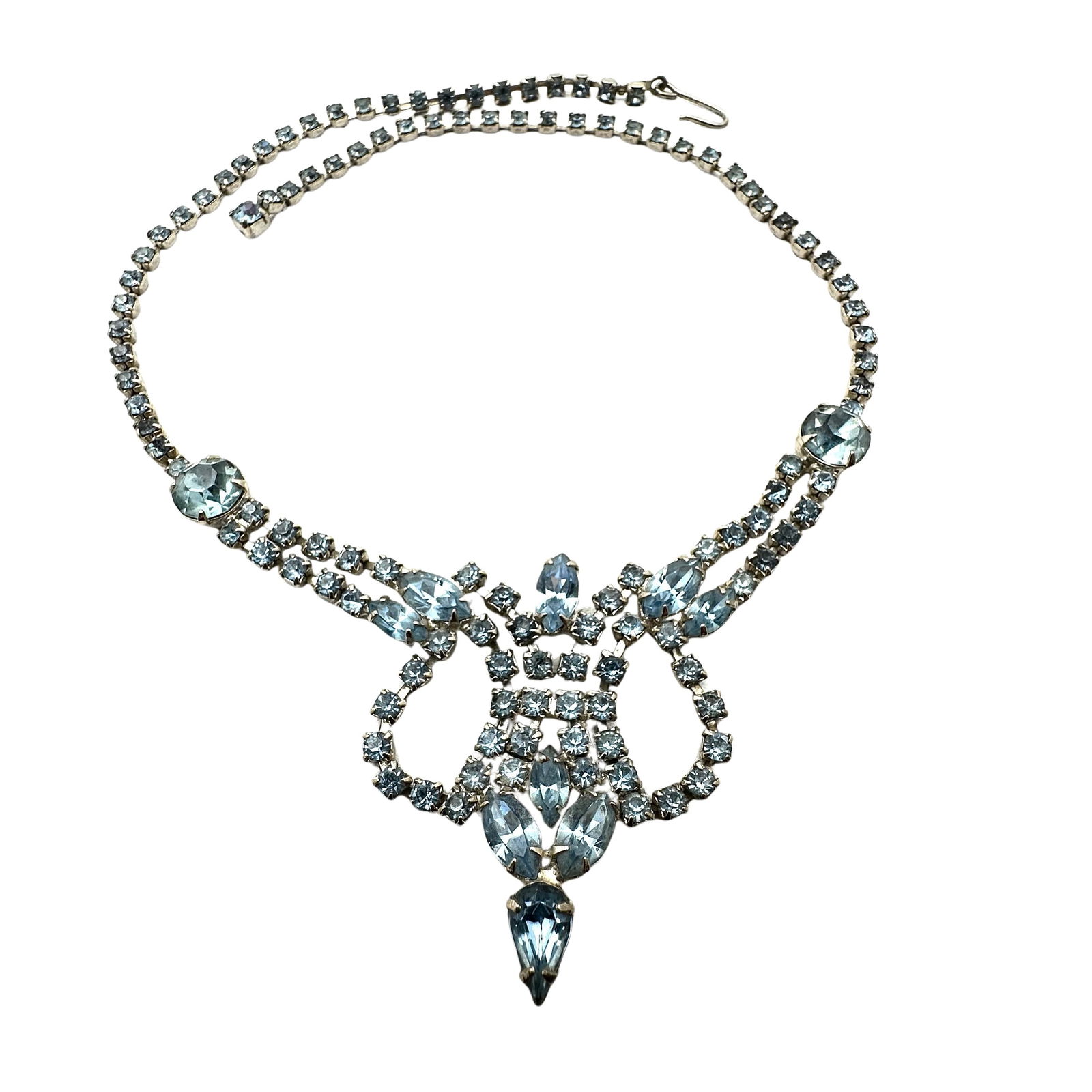 Vintage Light Blue Glass Rhinestone Silver Tone Necklace 17 Inch Length (1 of 2)