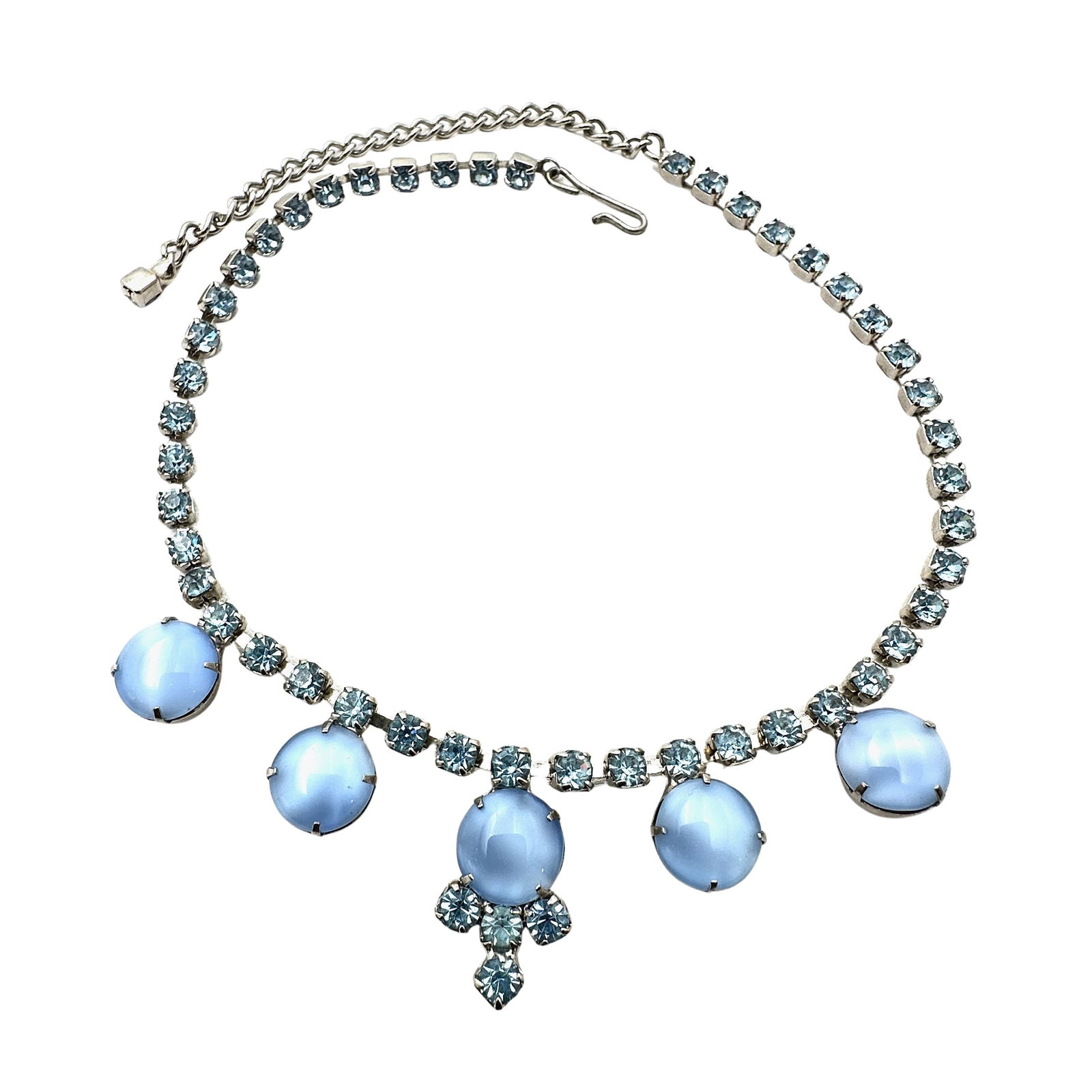 Vintage Light Blue Glass Rhinestone Silver Tone Necklace 16 Inch Length (1 of 2)