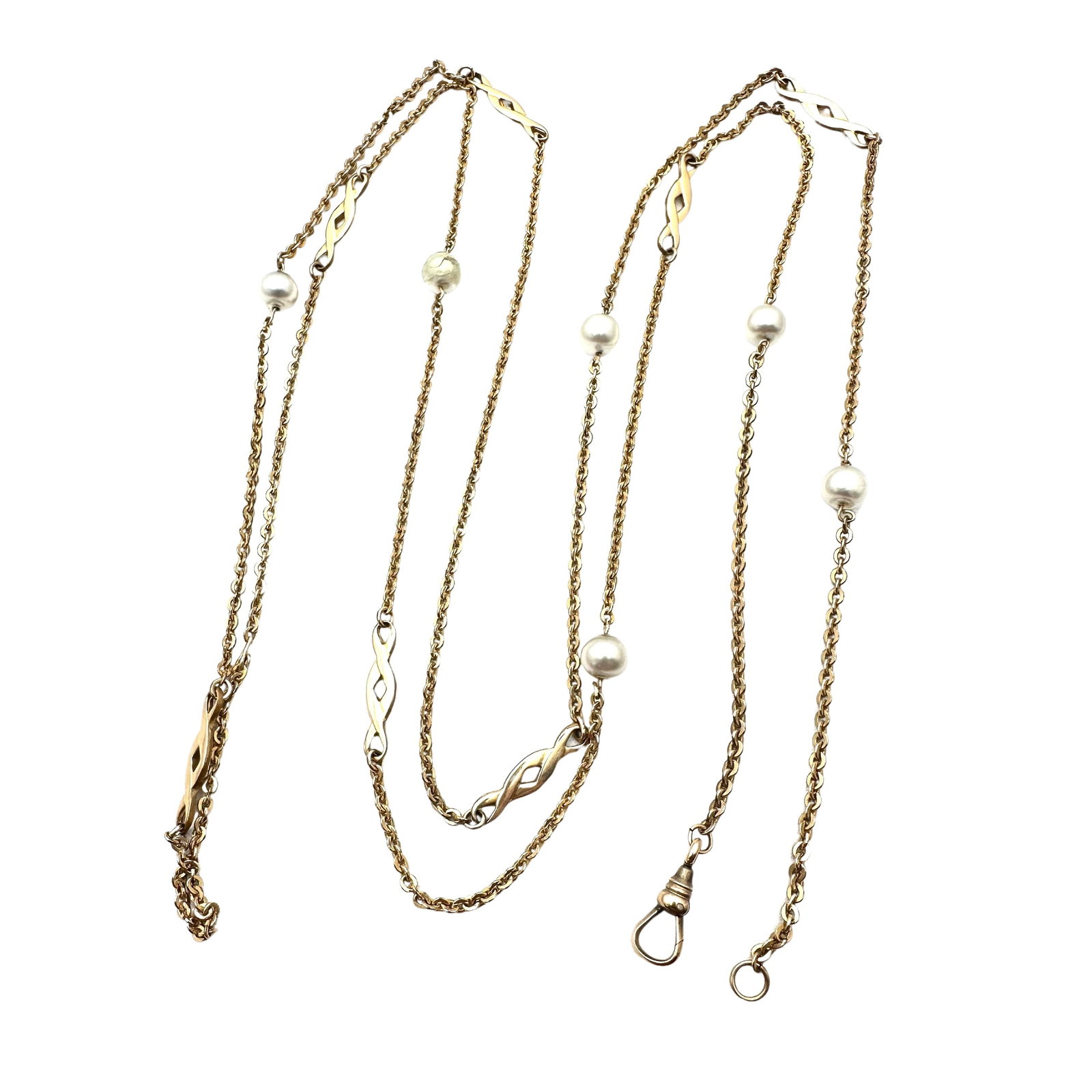 Antique Extra Long Gold Filled Pearl Pocket Watch Chain 48 Inch Length Weight 17 Grams: Antique Extra Long Gold Filled Pearl Pocket Watch Chain 48 Inch Length Weight 17 Grams