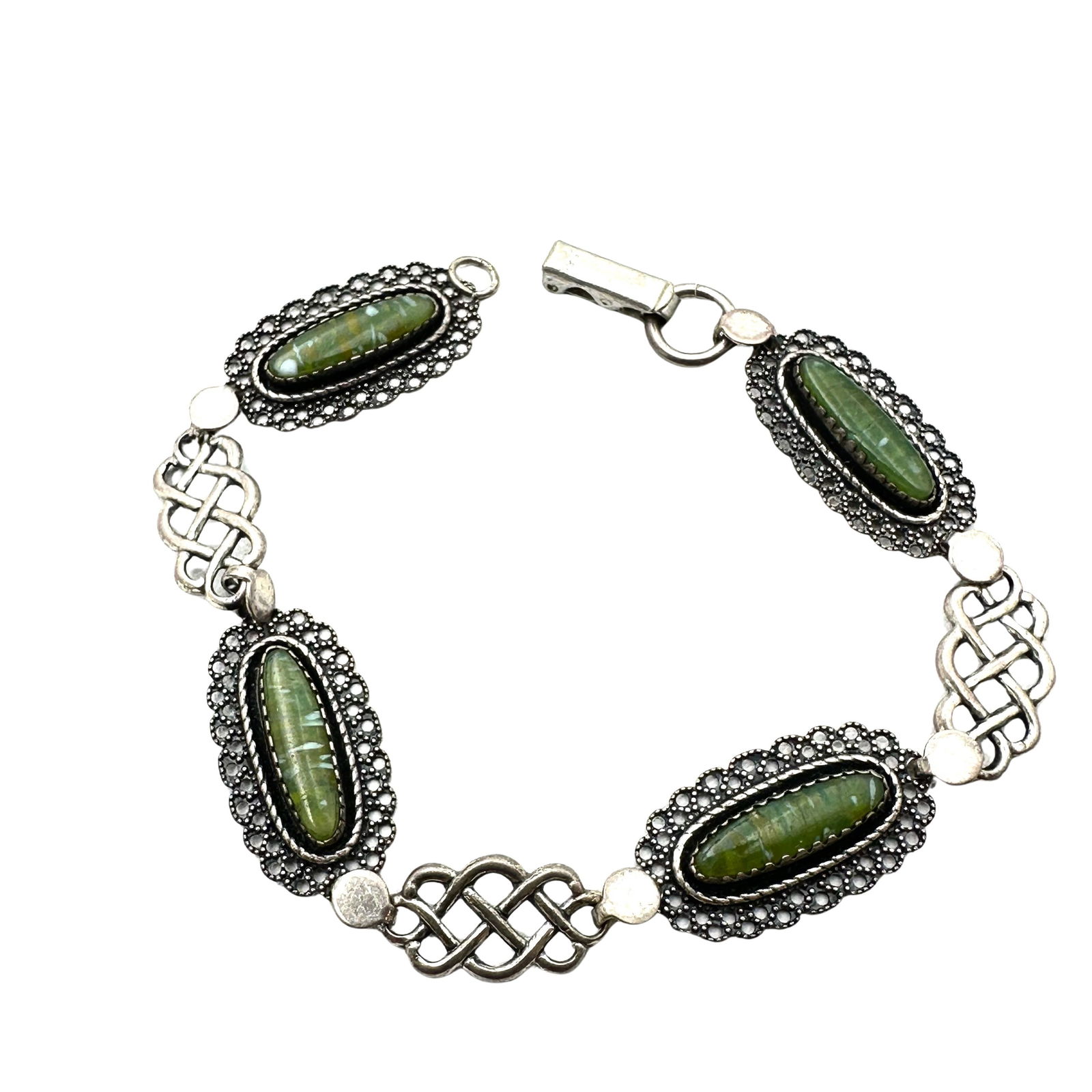 Vintage Celtic Irish Connemara Marble Sterling Silver Bracelet 6.5 Inch Length: Vintage Celtic Irish Connemara Marble Sterling Silver Bracelet 6.5 Inch Length