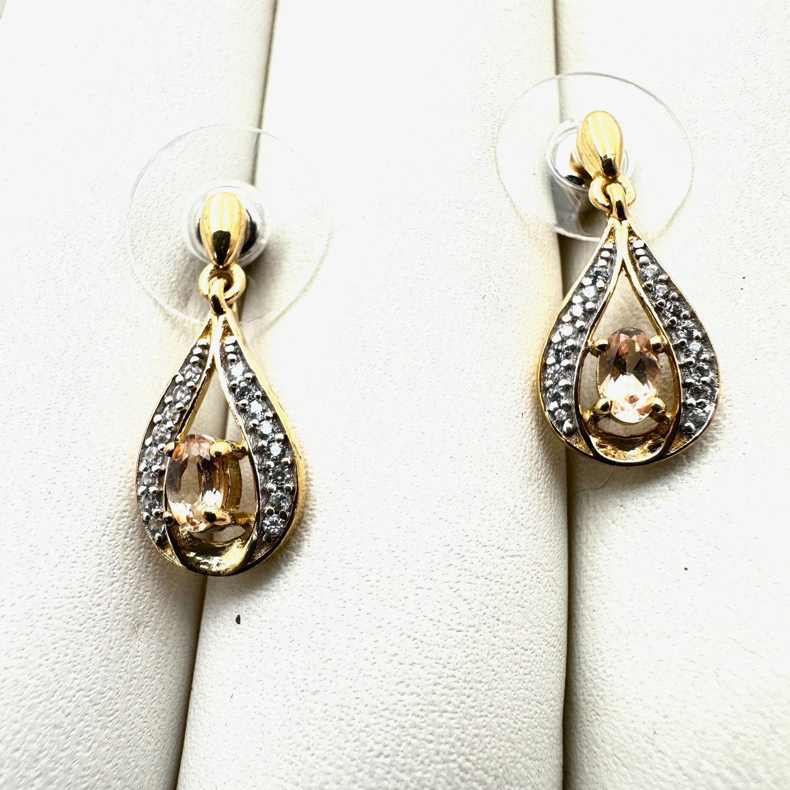 Golden Imperial Topaz White Zircon Gold Over Sterling Silver Pierced Earrings New Unworn Condition (1 of 2)