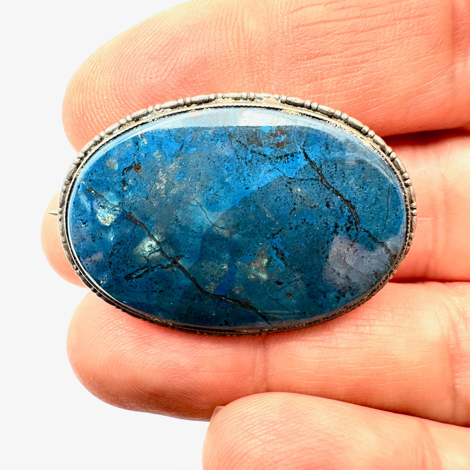 Antique Blue Gemstone Sterling Silver Brooch 1.5 Inch C Clasp Weight 6.8 Grams (1 of 2)