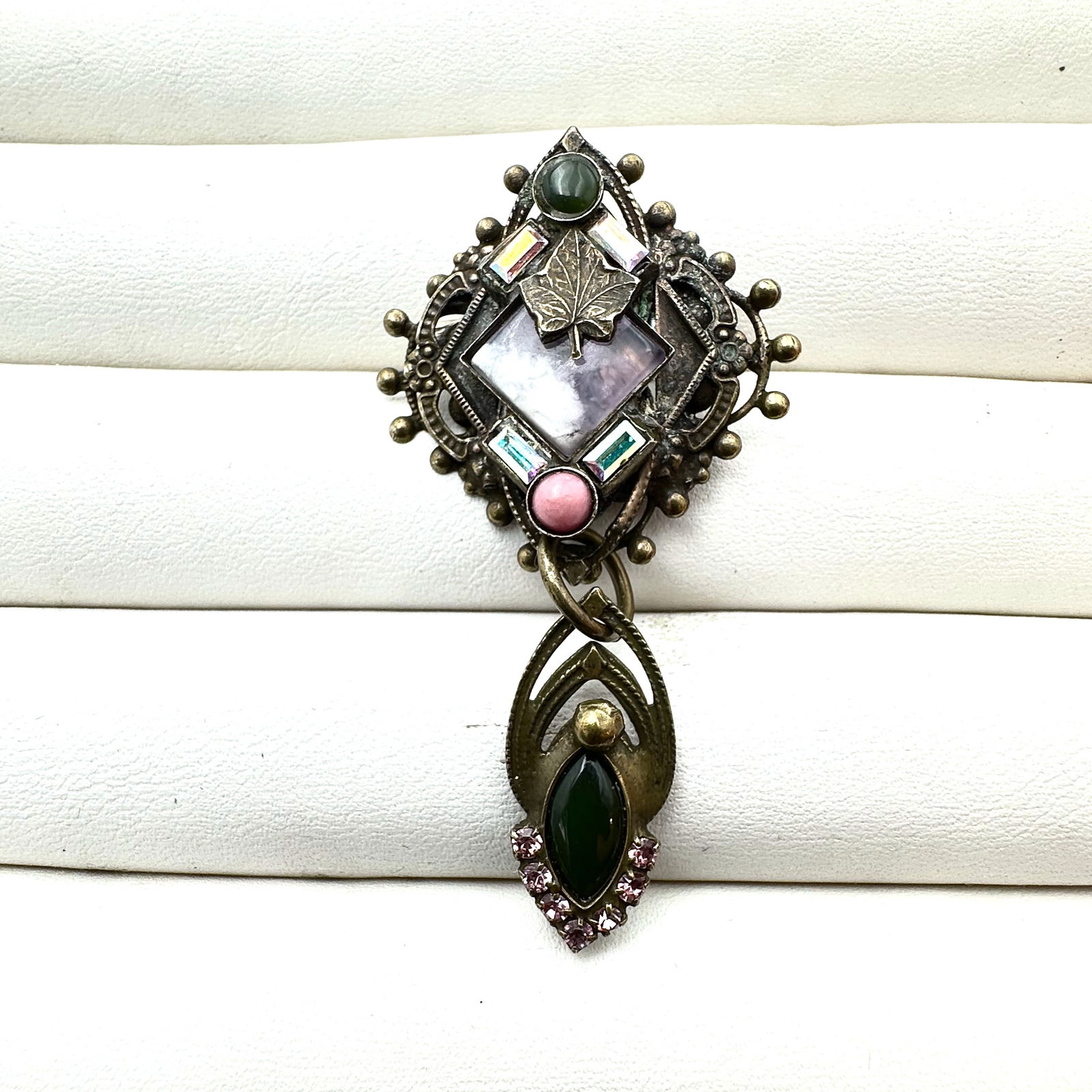 Sorrelli Green Pink Glass Rhinestone Bronze Tone 2.5 Inch Brooch Pin (1 of 2)