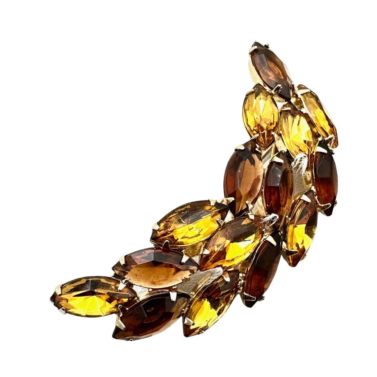 Vintage High End Topaz Amber Colored Glass Rhinestone Gold Tone 3 Inch Brooch Pin: Vintage High End Topaz Amber Colored Glass Rhinestone Gold Tone 3 Inch Brooch Pin
