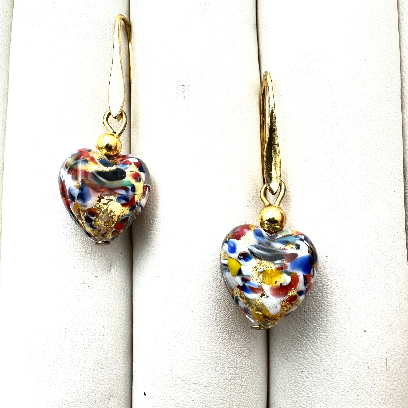 Italian Heart Murano Glass Gold over Sterling Silver Pierced Chandelier Earrings 1.5 Inch (1 of 2)