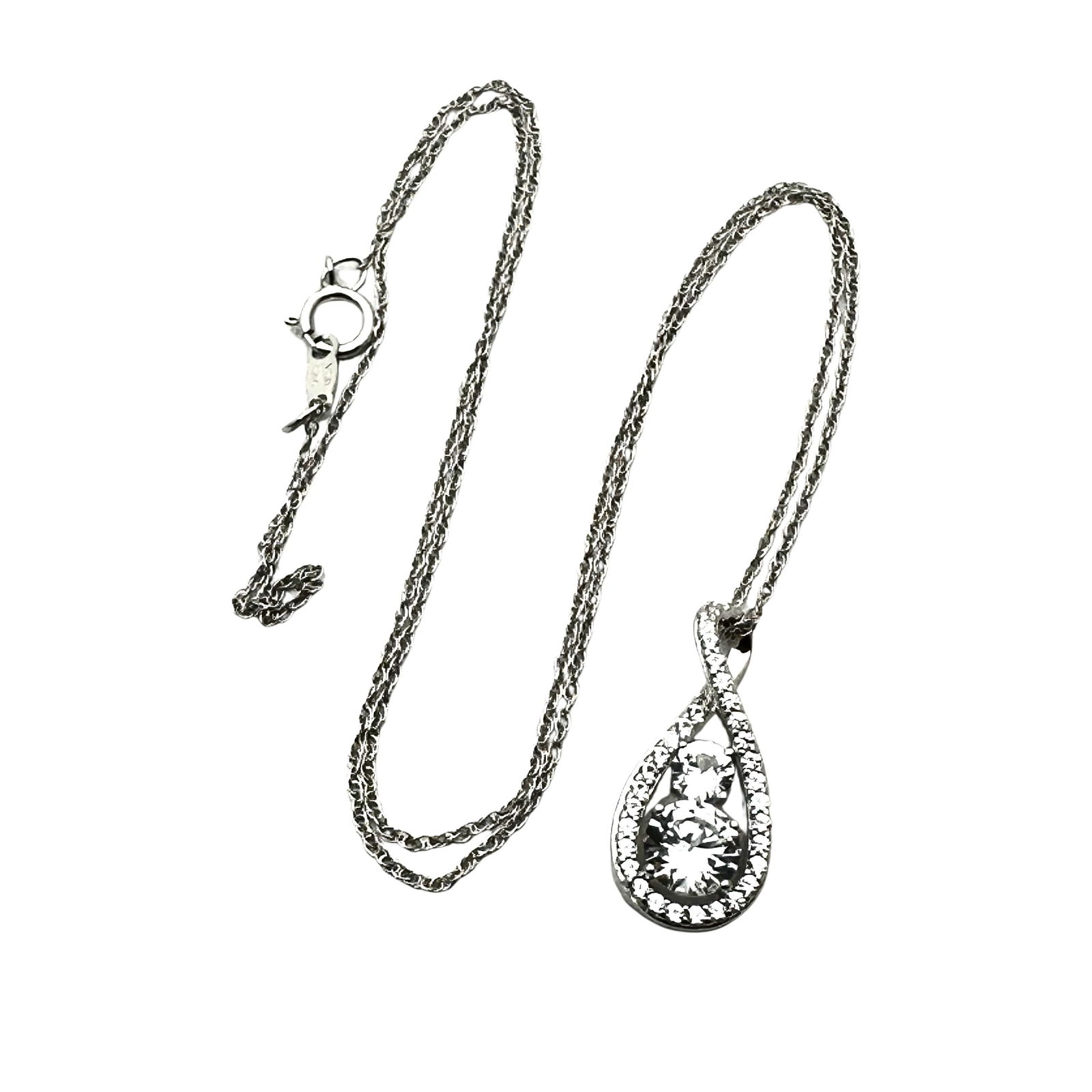 White Sapphire Sterling Silver Pendant Necklace 17 Inch Chain: White Sapphire Sterling Silver Pendant Necklace 17 Inch Chain