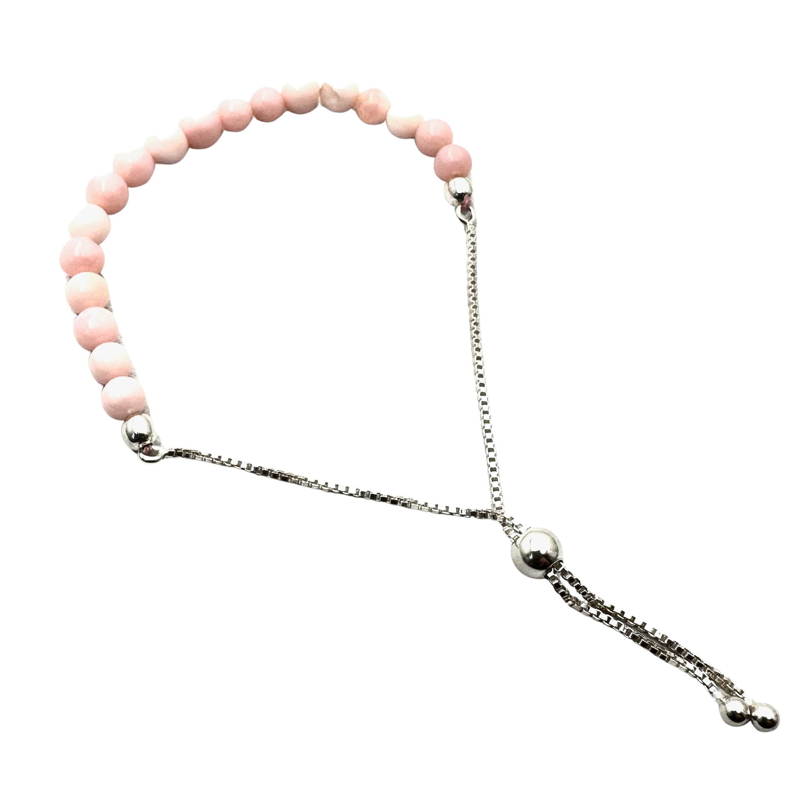 Pink Gemstone Bead Sterling Silver Adjustable Bracelet (1 of 2)