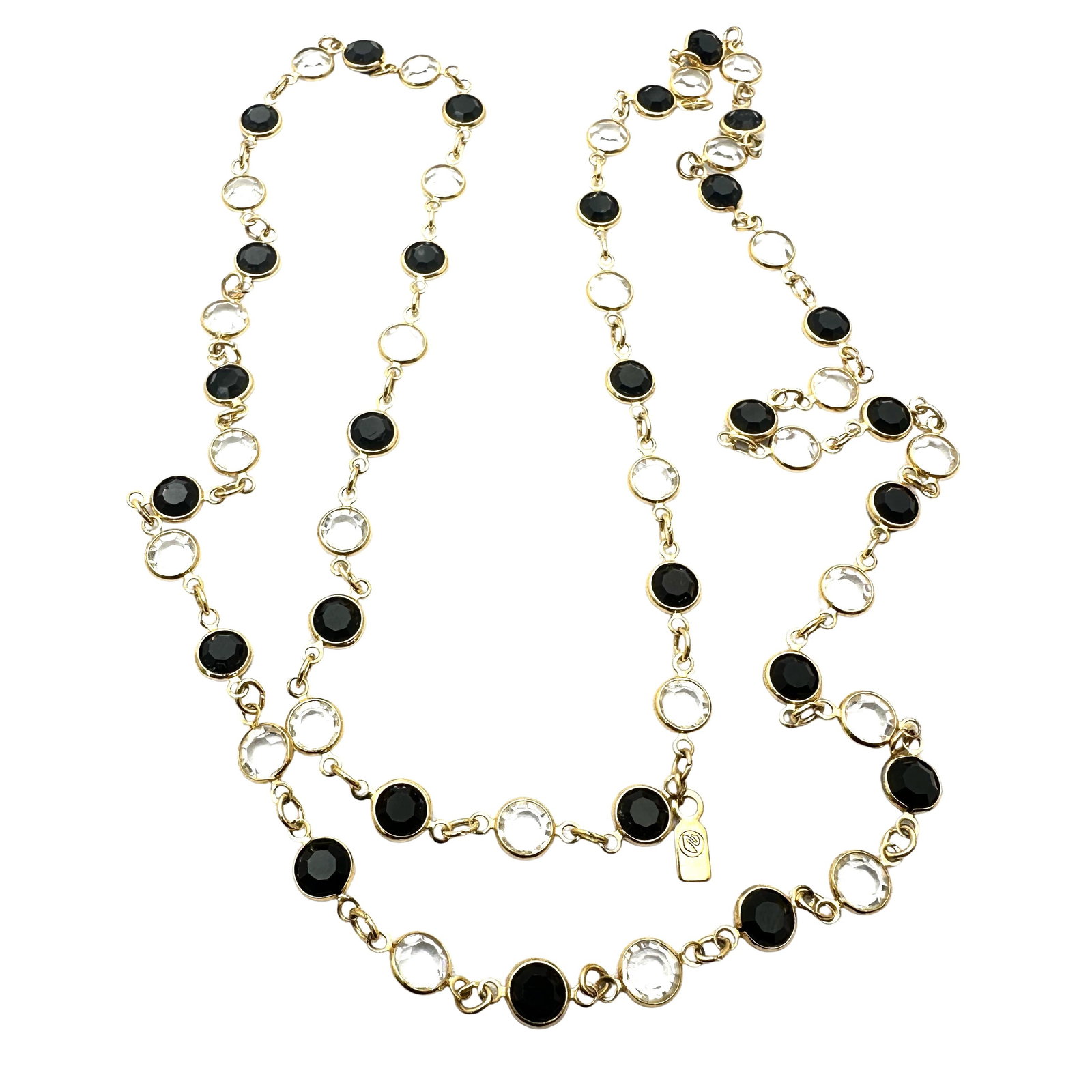 Vintage Swarovski Swan Hallmark Black Clear Crystal Gold Plated Necklace 32 Inch: Vintage Swarovski Swan Hallmark Black Clear Crystal Gold Plated Necklace 32 Inch